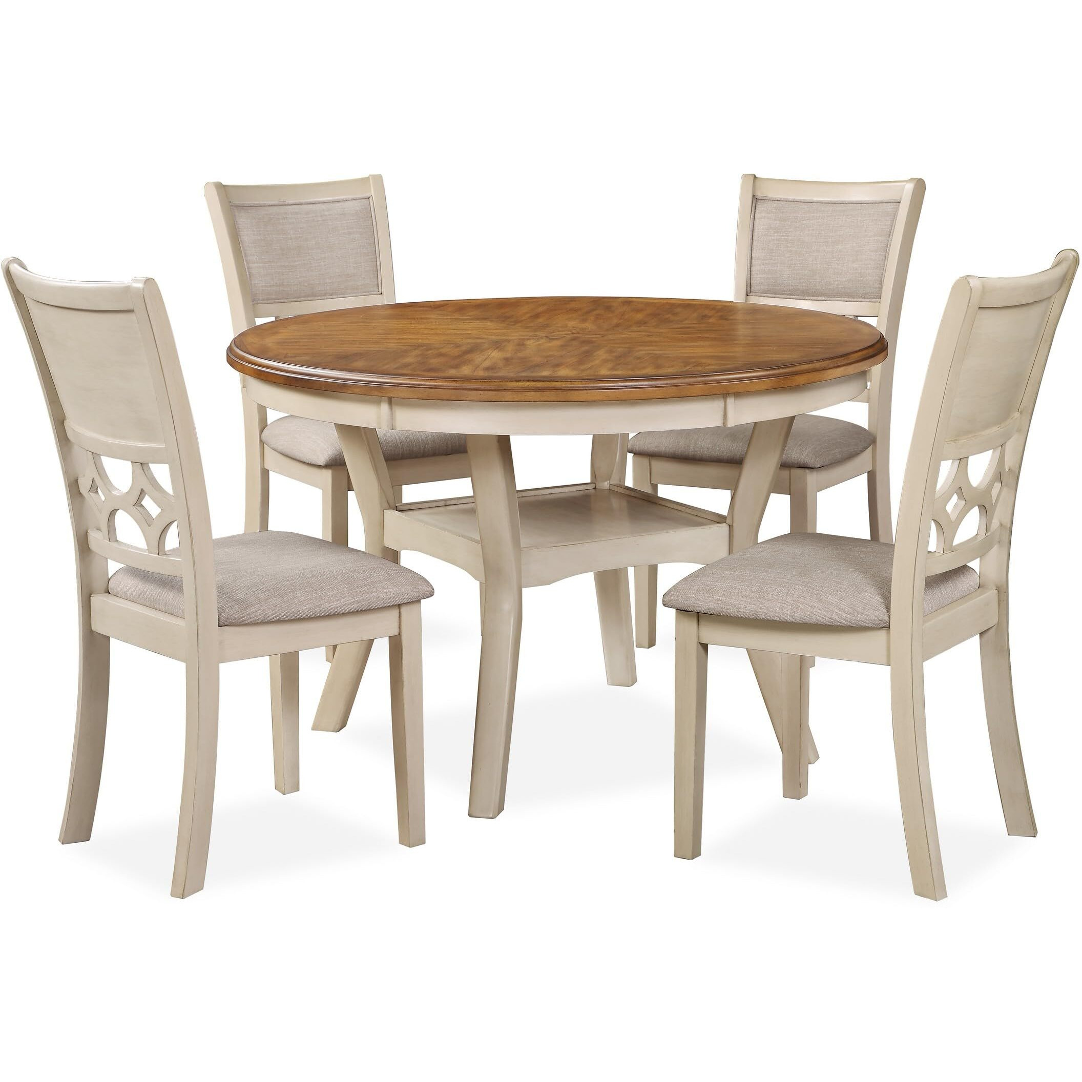 Beas 5 Piece Dining Table and Chair Set, Brown, Beige Wood, Fabric Seating