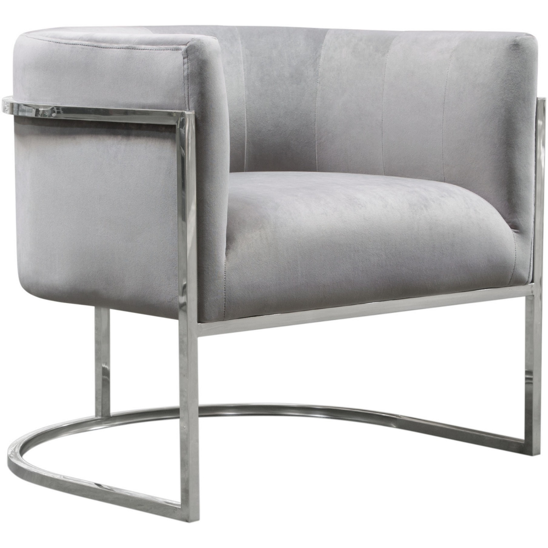 Kel 31 Inch Cantilever Accent Chair, Gray Velvet, Silver Stainless Steel