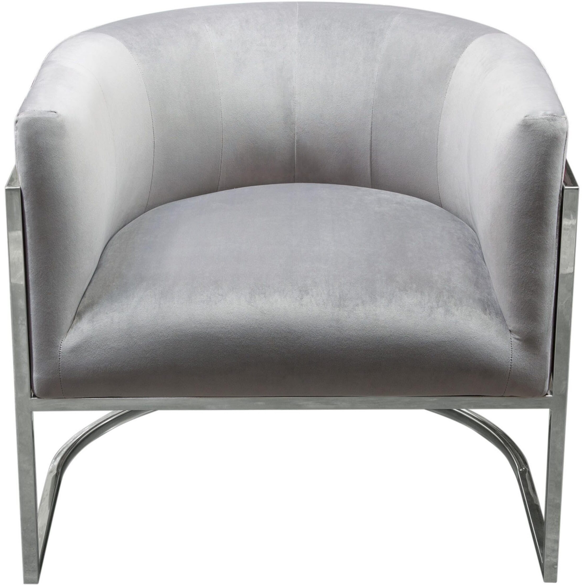 Kel 31 Inch Cantilever Accent Chair, Gray Velvet, Silver Stainless Steel