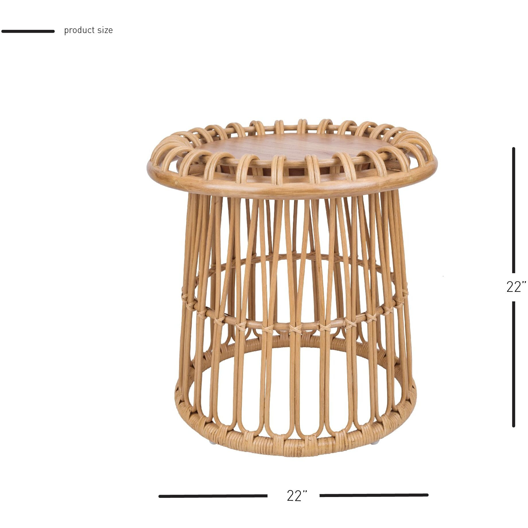 Galia Rattan Round Side/ End Table w/ Wood Top
