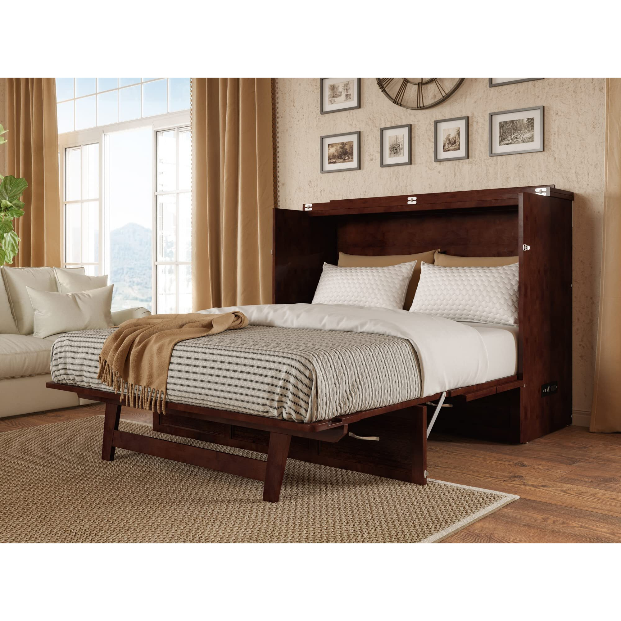 Deerfield Full Murphy Bed Chest in Walnut