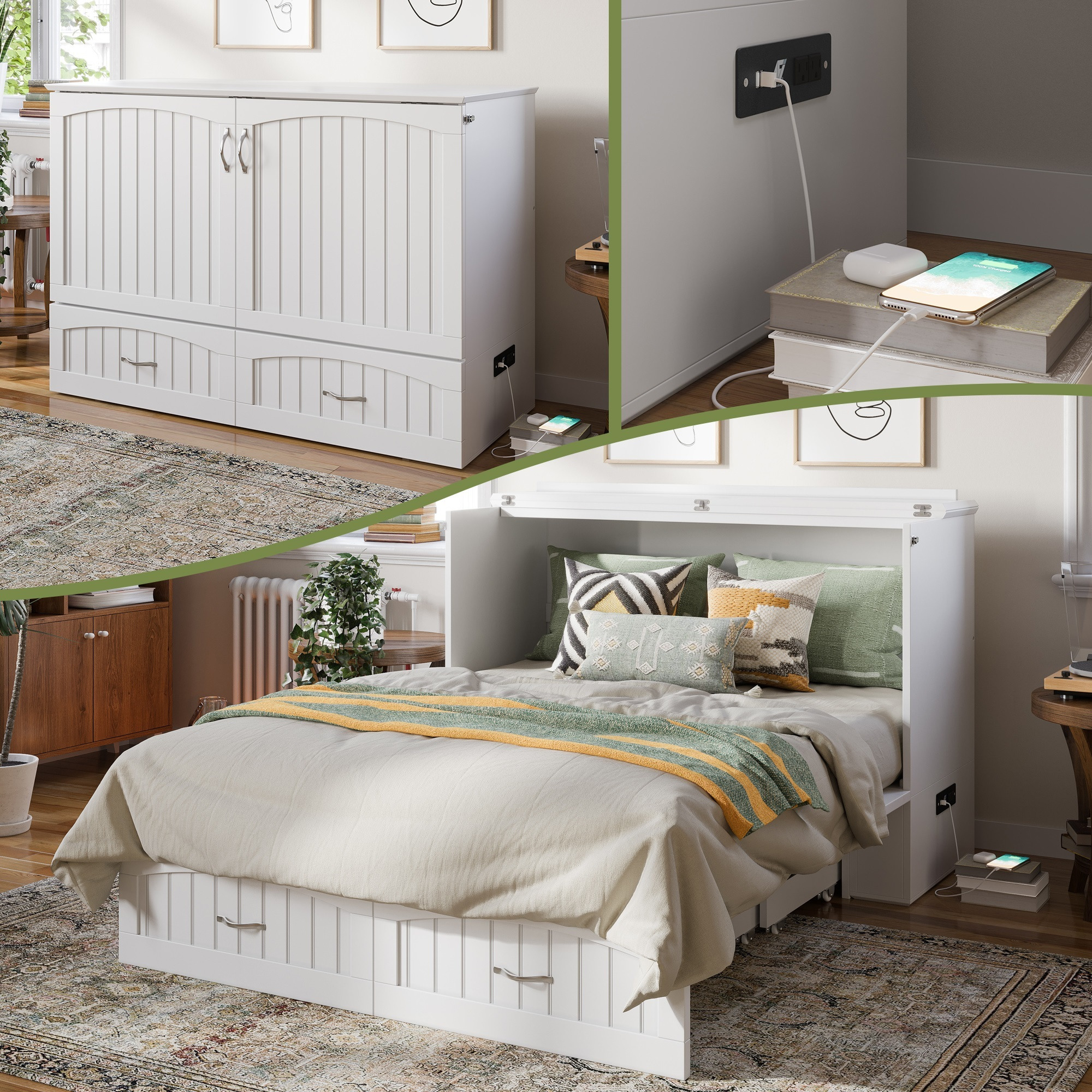 Southampton Full Murphy Bed Chest in White