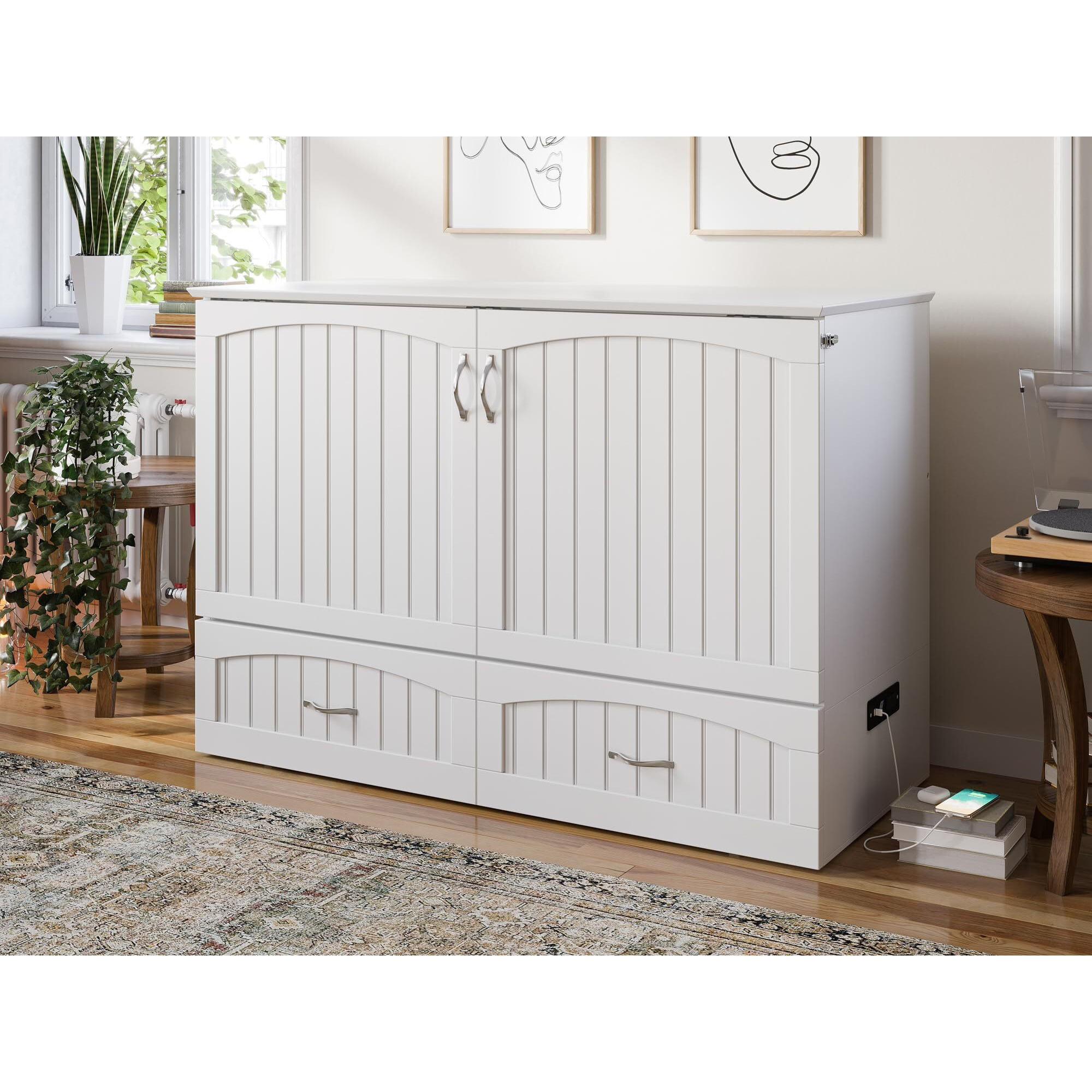 Southampton Full Murphy Bed Chest in White