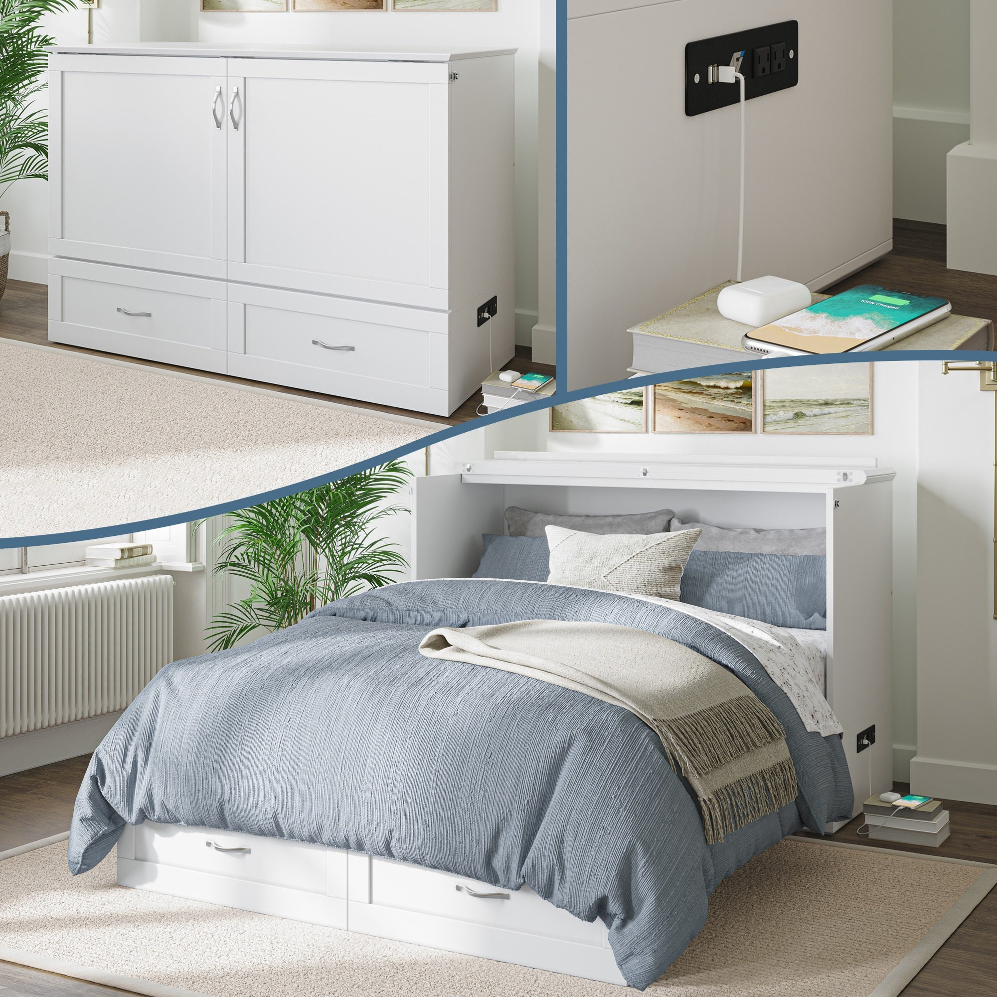 Hamilton Full Murphy Bed Chest in White