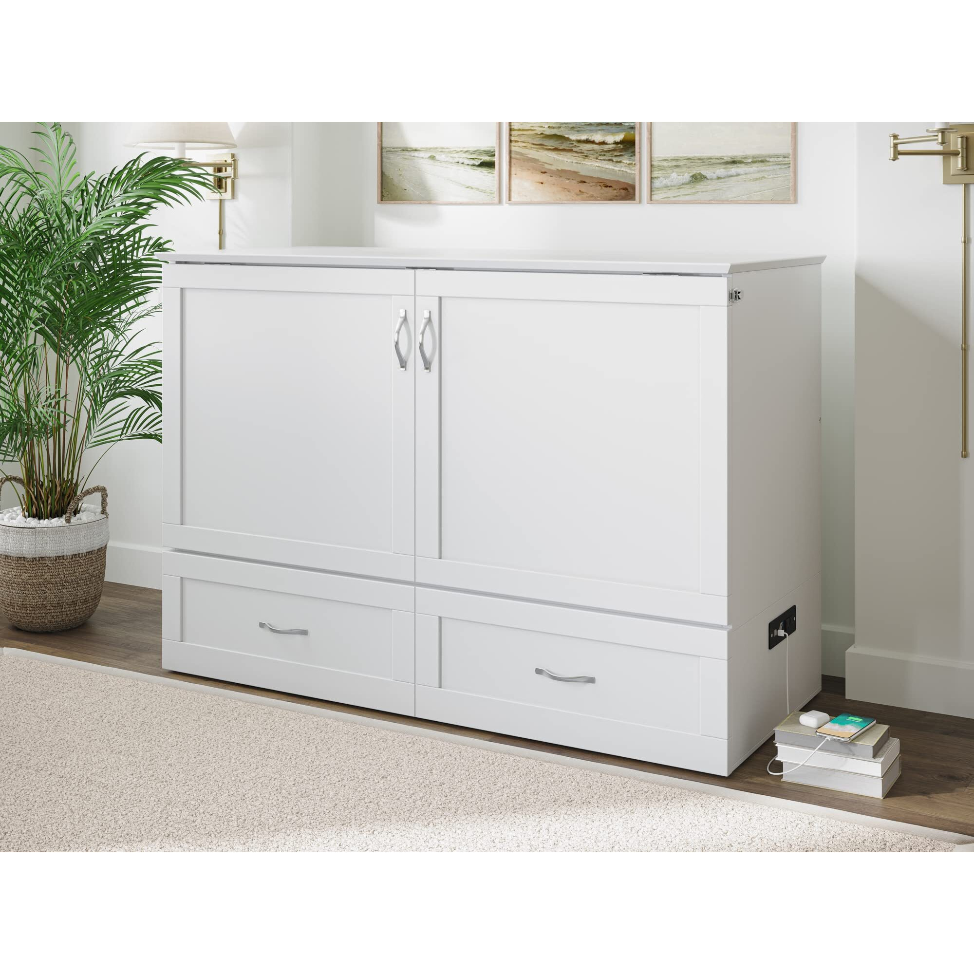 Hamilton Full Murphy Bed Chest in White