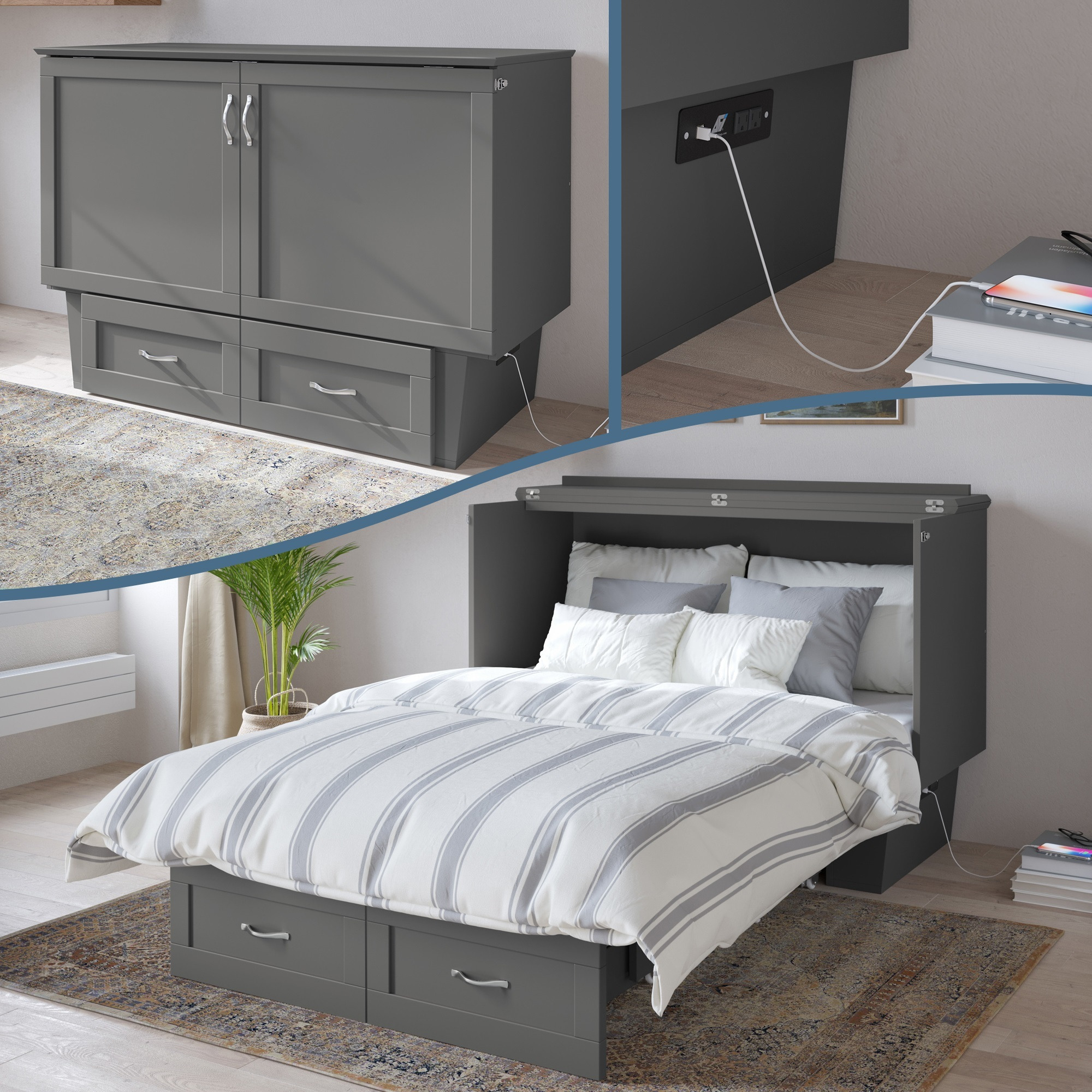 Monroe Full Murphy Bed Chest in Grey