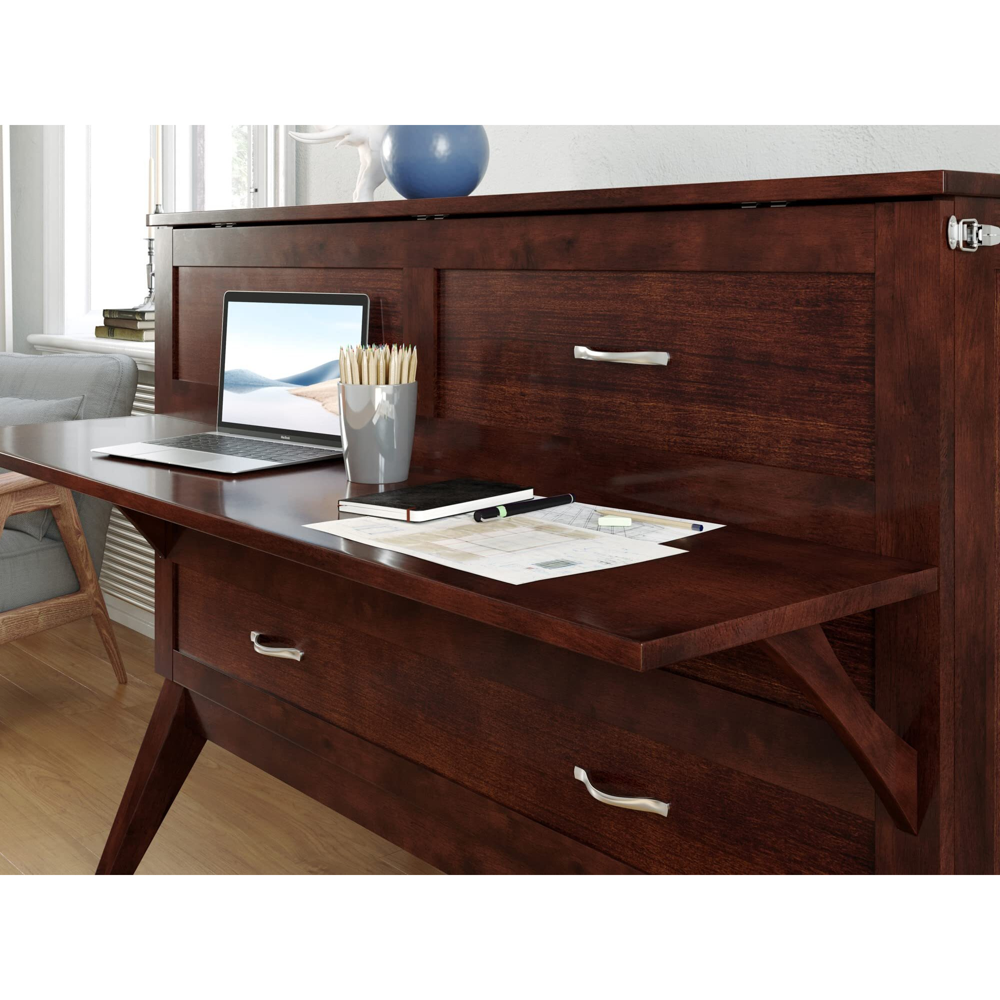 Northampton Full Murphy Bed Desk in Walnut