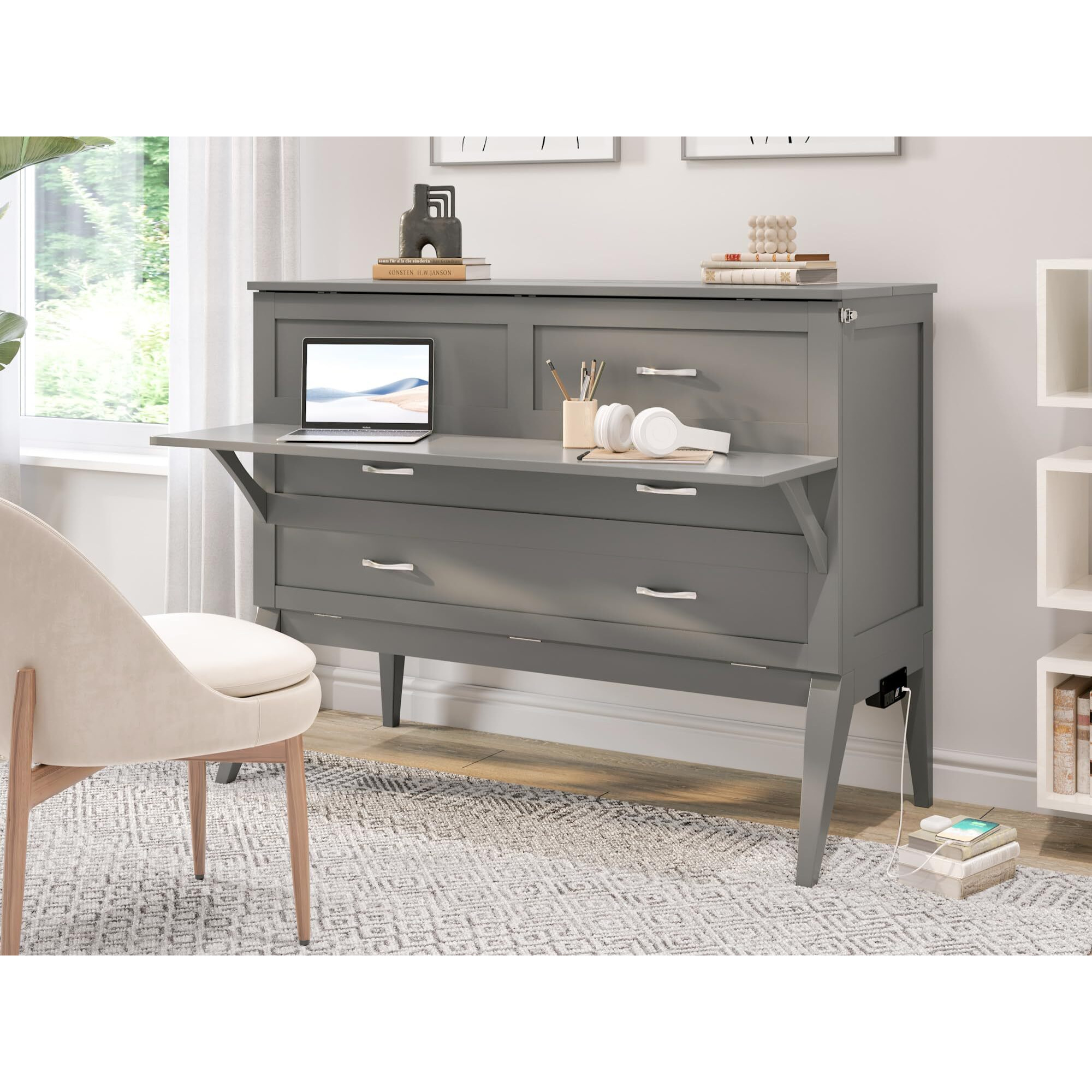 Northampton Full Murphy Bed Desk in Grey
