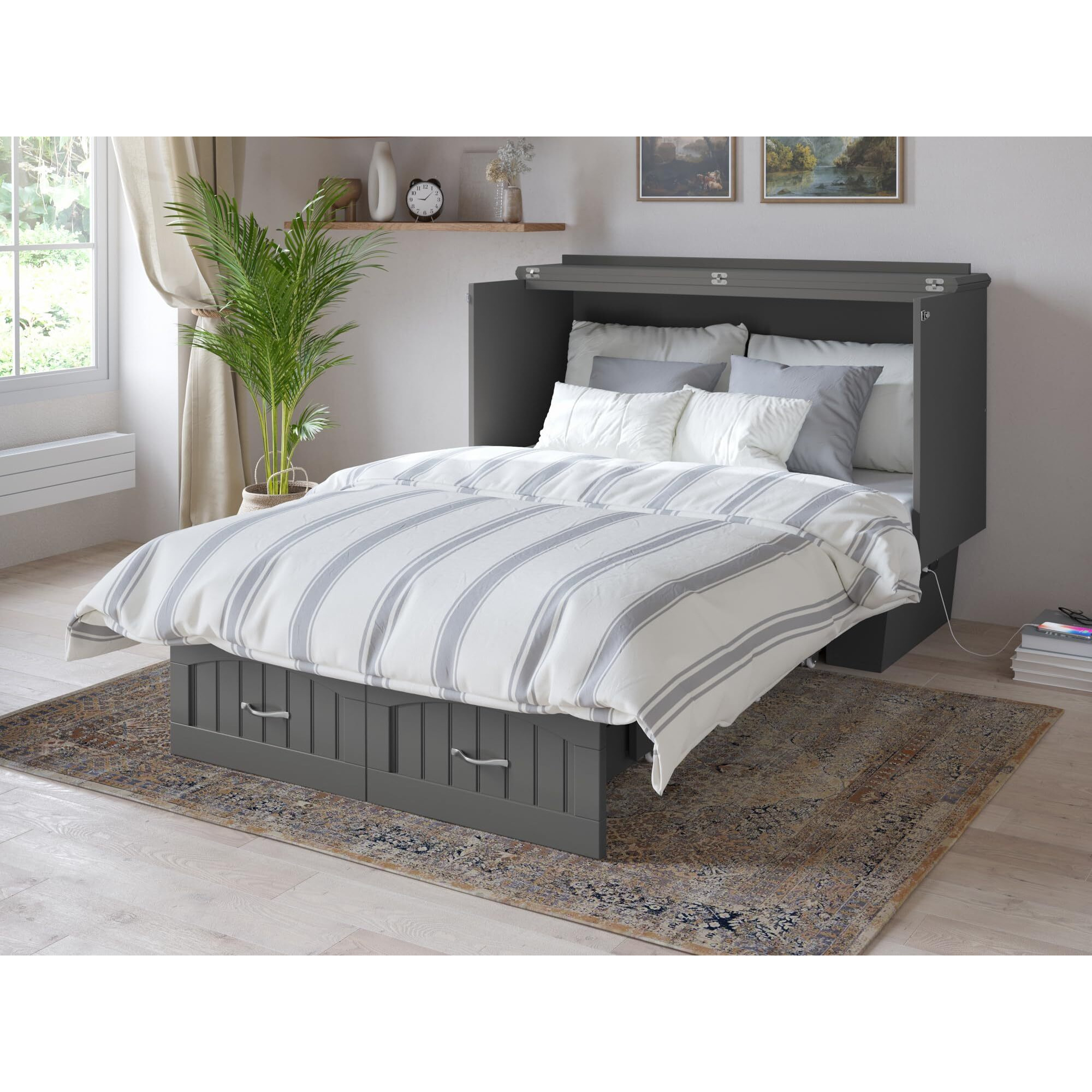 Nantucket Full Murphy Bed Chest in Grey