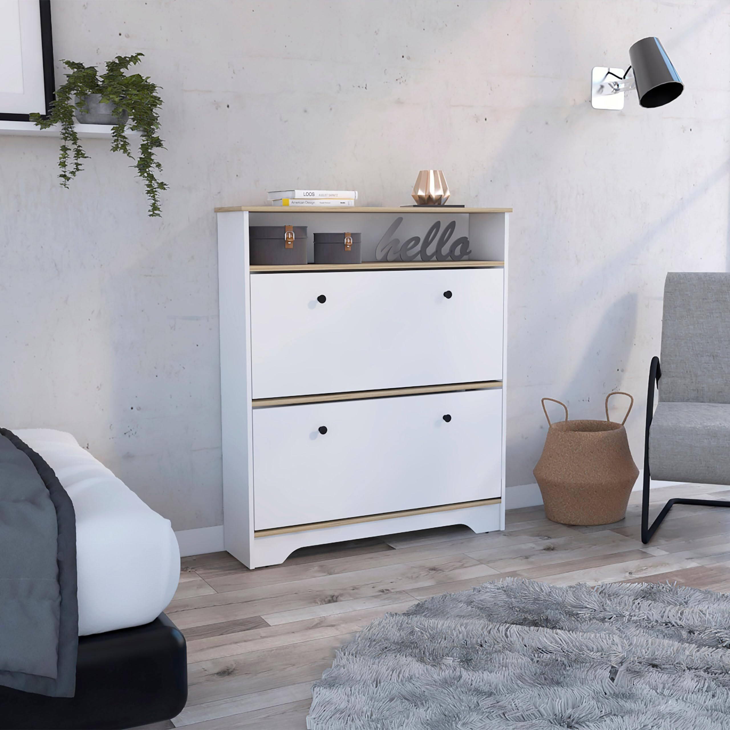 Calgary Shoe Rack  -Bedroom -Light Oak / White