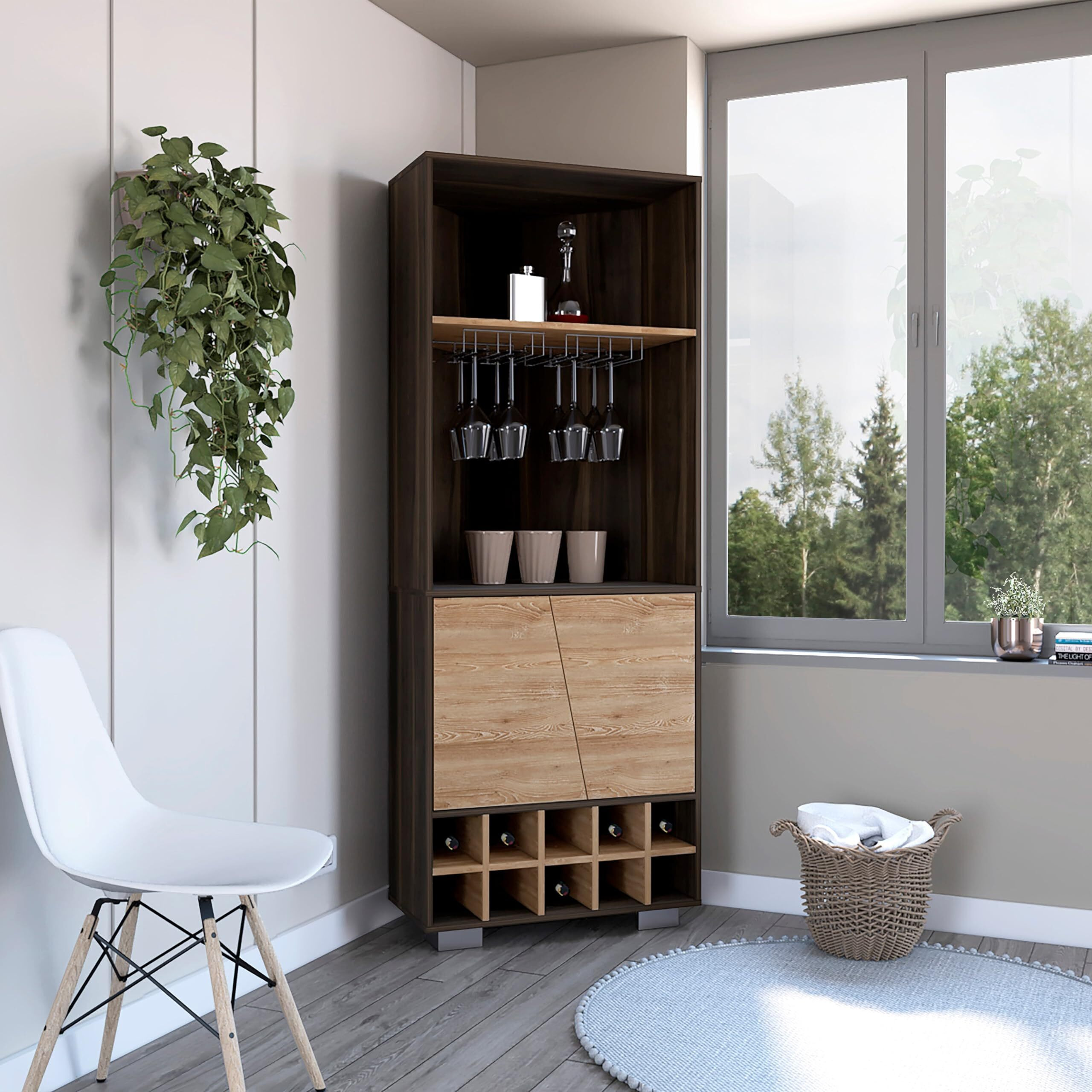 Fraktal Corner Bar Cabinet -Living Room -Dark Oak / Pine