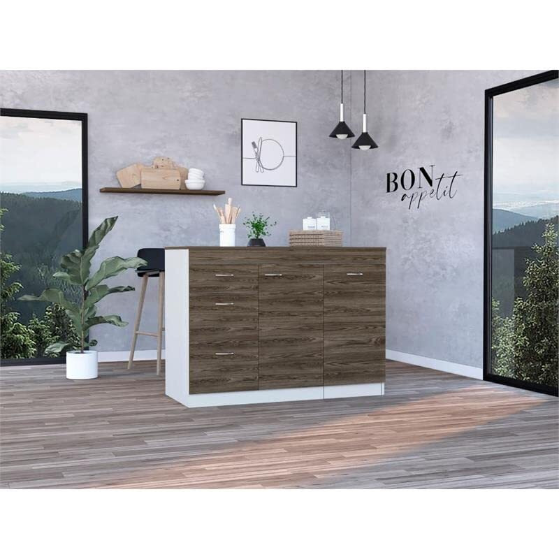 Grecia Kitchen Base Cabinet  -Kitchen -White / Dark Walnut