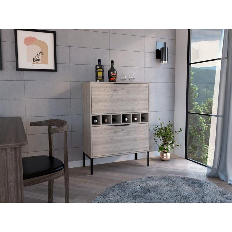 Lyrata Bar Cabinet  -Living Room -Light Gray