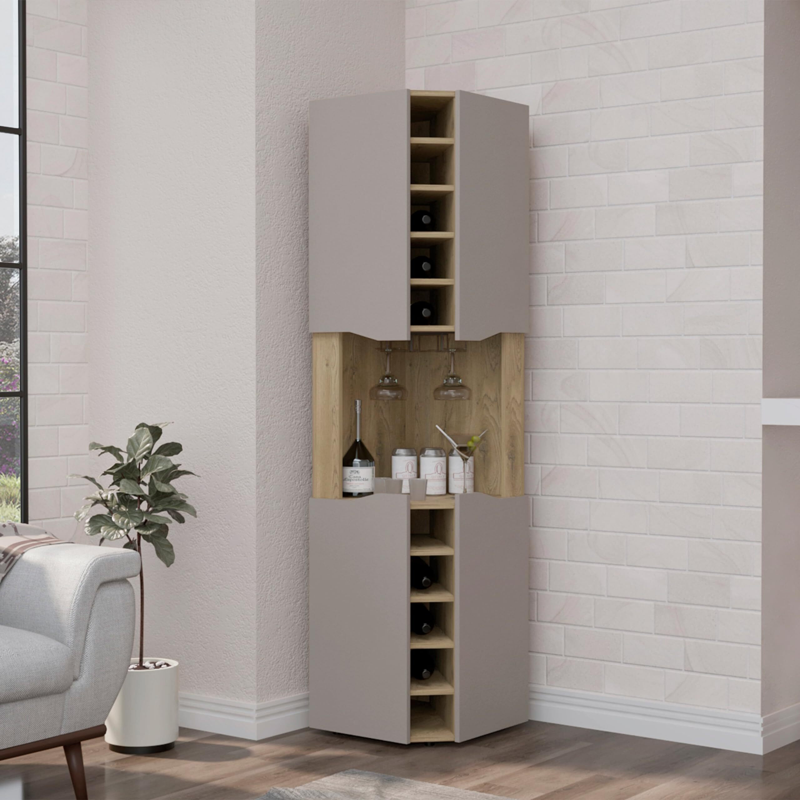 Obregon Corner Bar Cabinet  -Living Room -Macadamia / Taupe