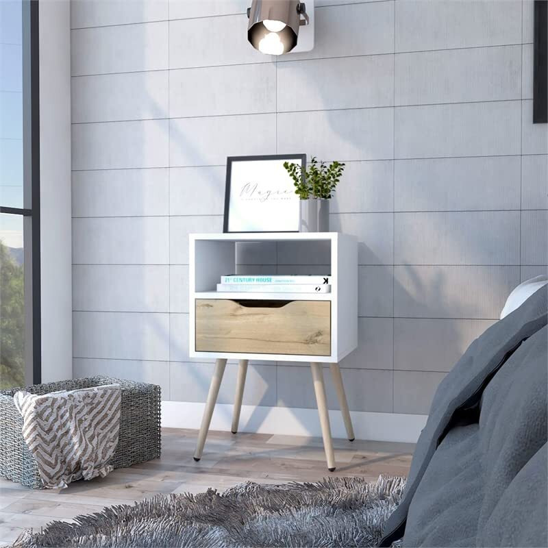 Otom Nightstand  -Bedroom -White / Light Oak