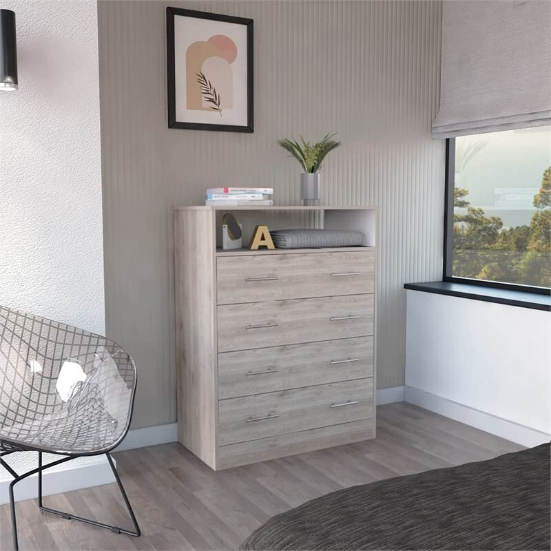 Peru L Four Drawer Dresser -Bedroom -Light Gray / White