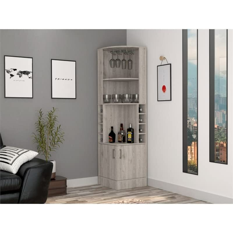 Syrah Corner Bar Cabinet  -Living Room -Light Gray