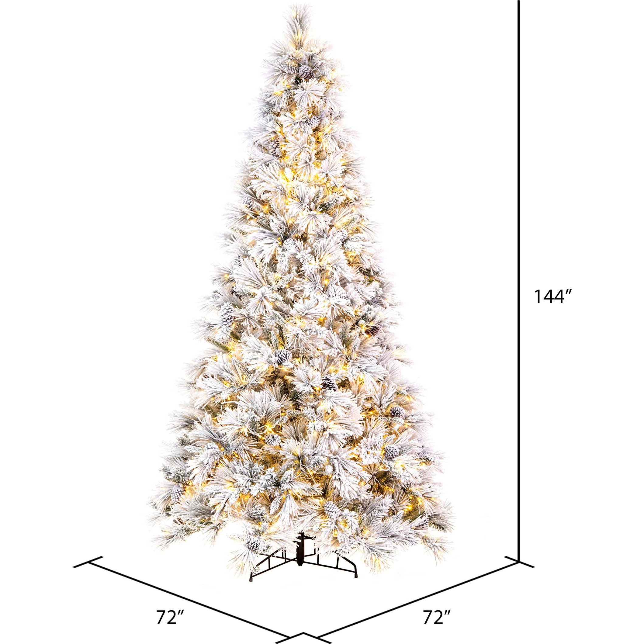 Vickerman 12' x 72" Flocked Atka Pine Artificial Christmas Tree 3mm LED Color Changing Lights