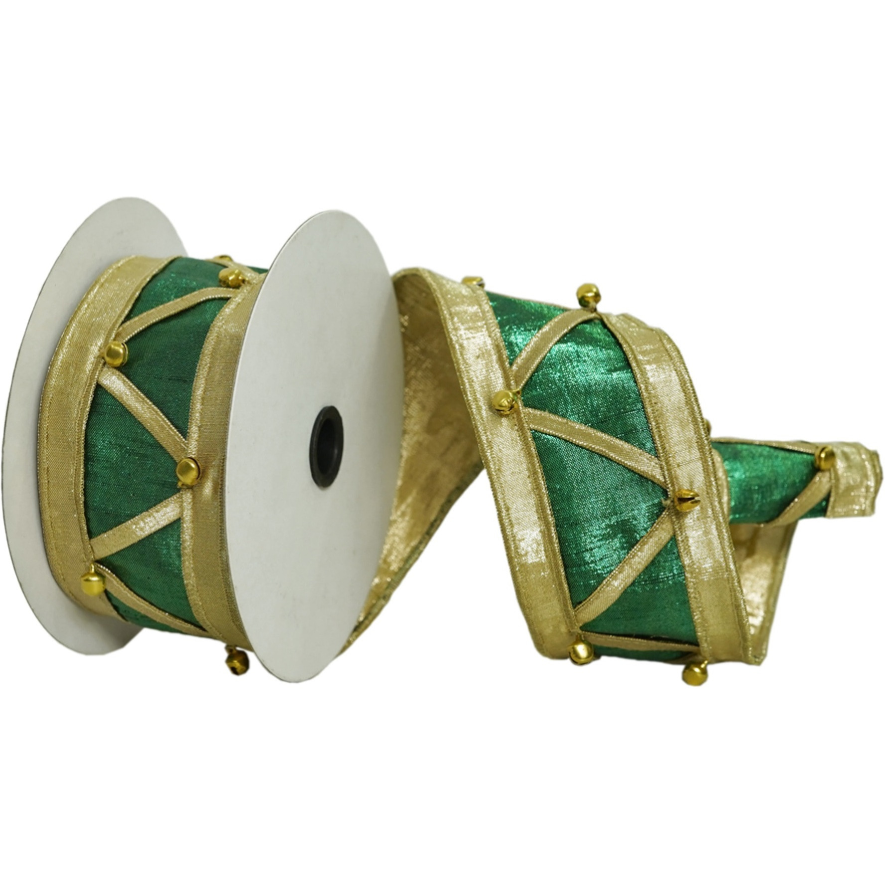 Vickerman 2.5" x 5 Yards Green-Gold Nut Cracker Wired Edge Christmas Ribbon.