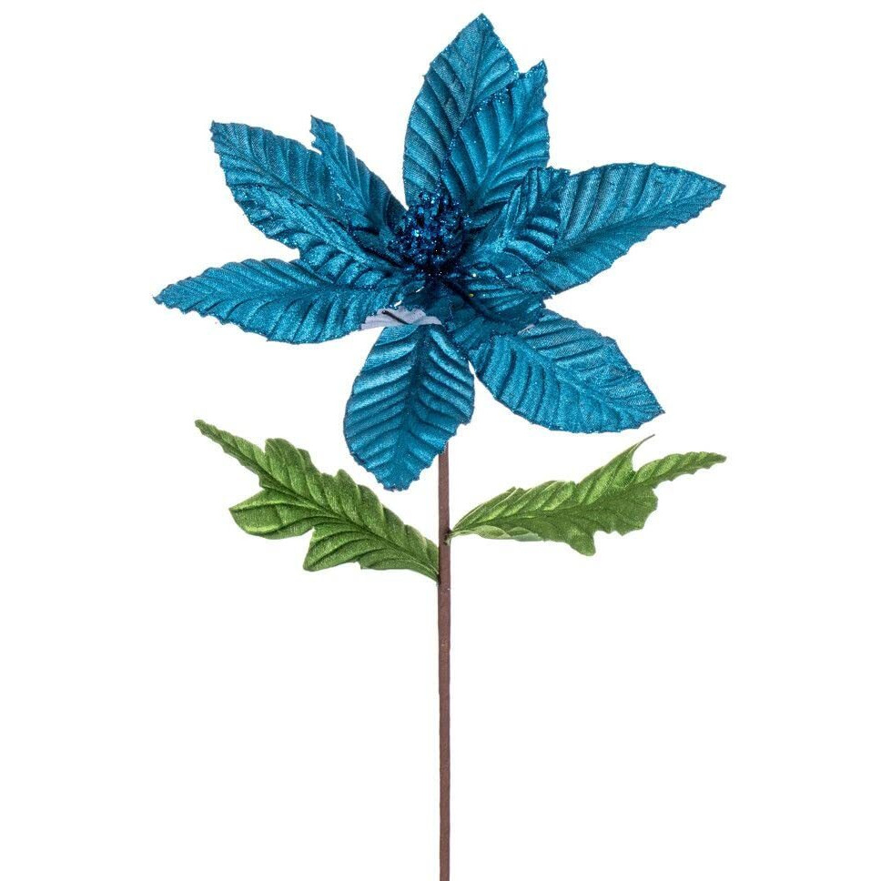 Vickerman 22" Turquoise Velvet Glitter Trim Poinsettia 6 per bag.