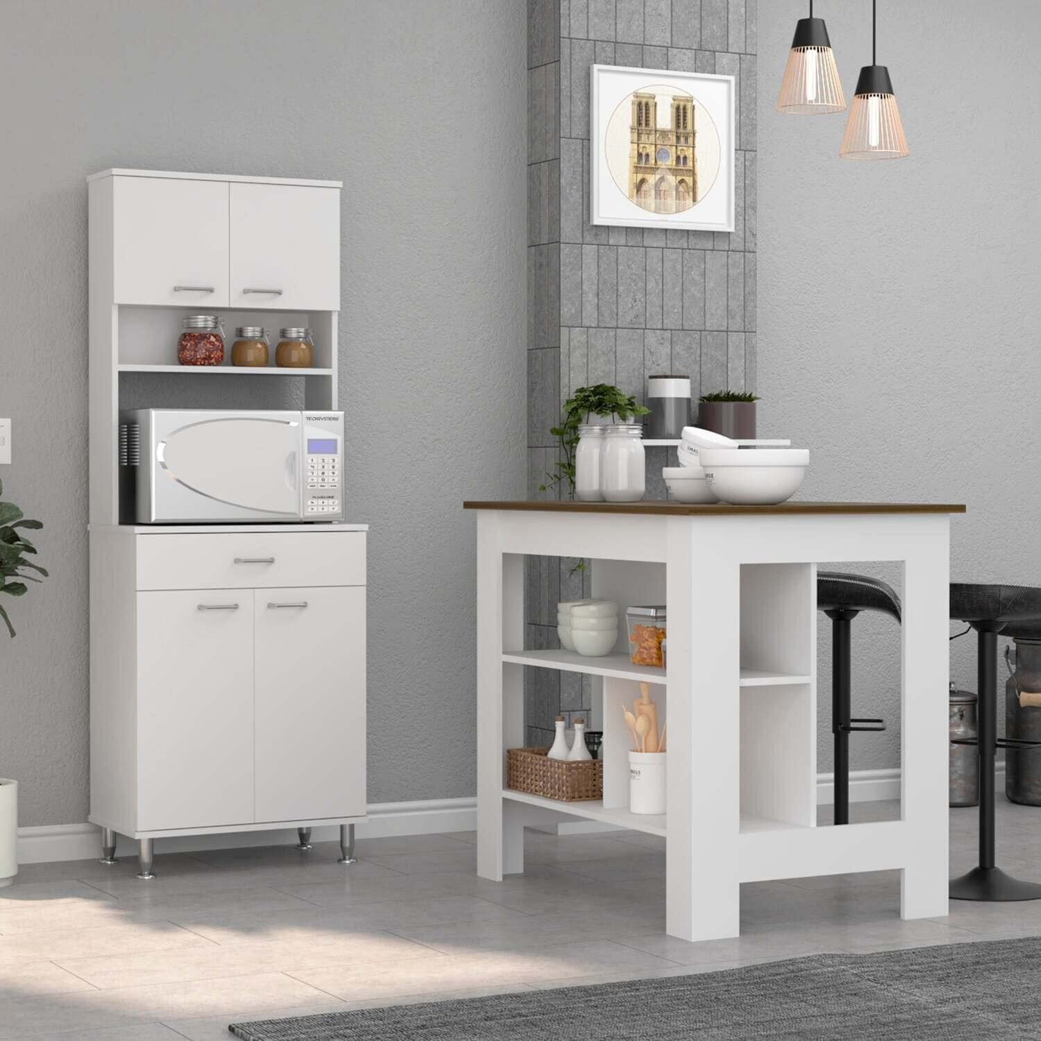 Cala 2 Piece Kitchen Set, White /Walnut