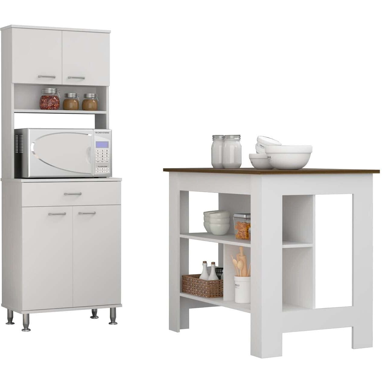 Cala 2 Piece Kitchen Set, White /Walnut
