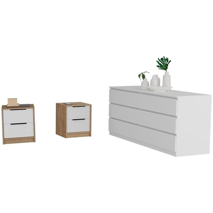 Milburn 3 Piece Bedroom Set, White / Pine