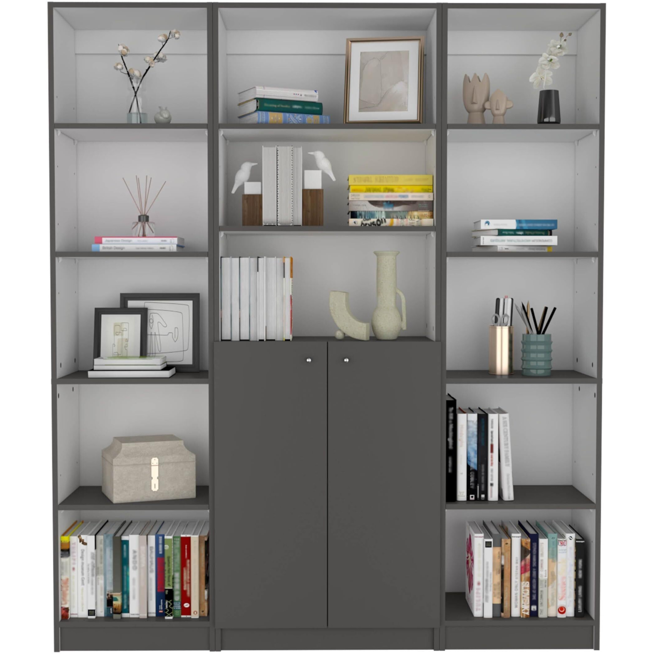 Juno 3 Piece Living Room Set, Matt Gray / White