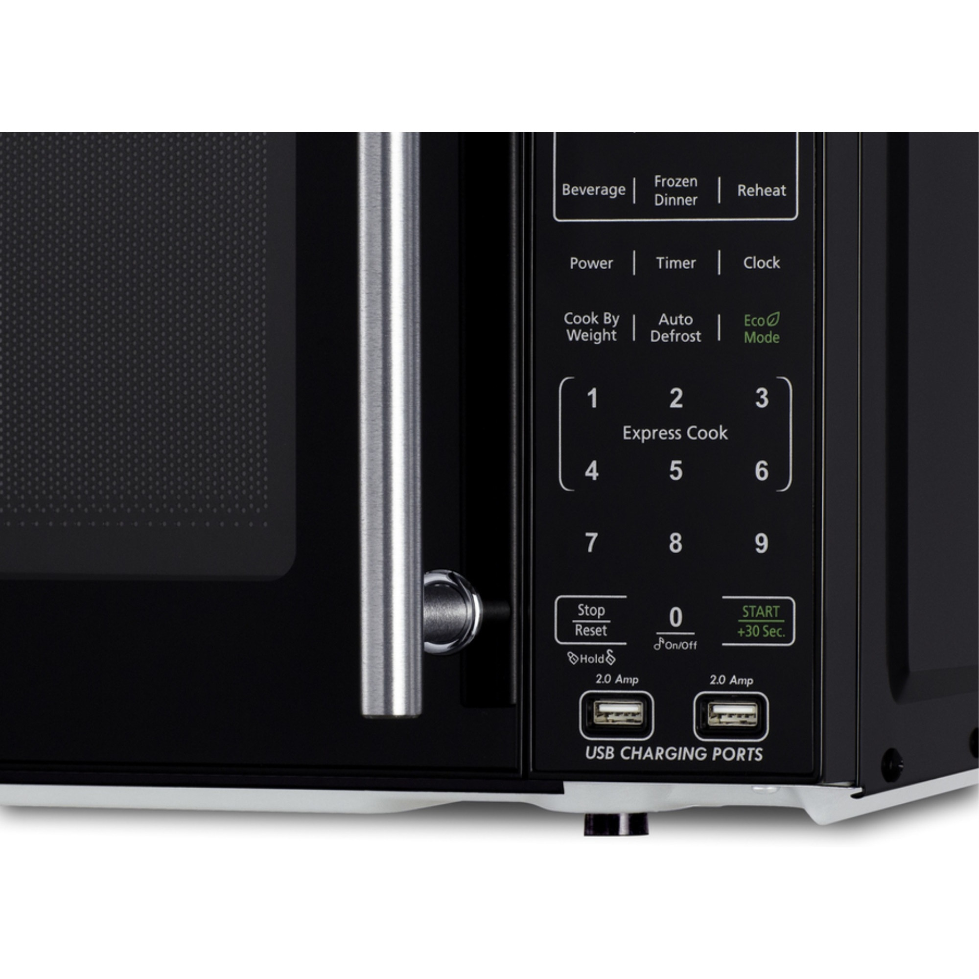 Compact microwave in black with allocator and USB ports