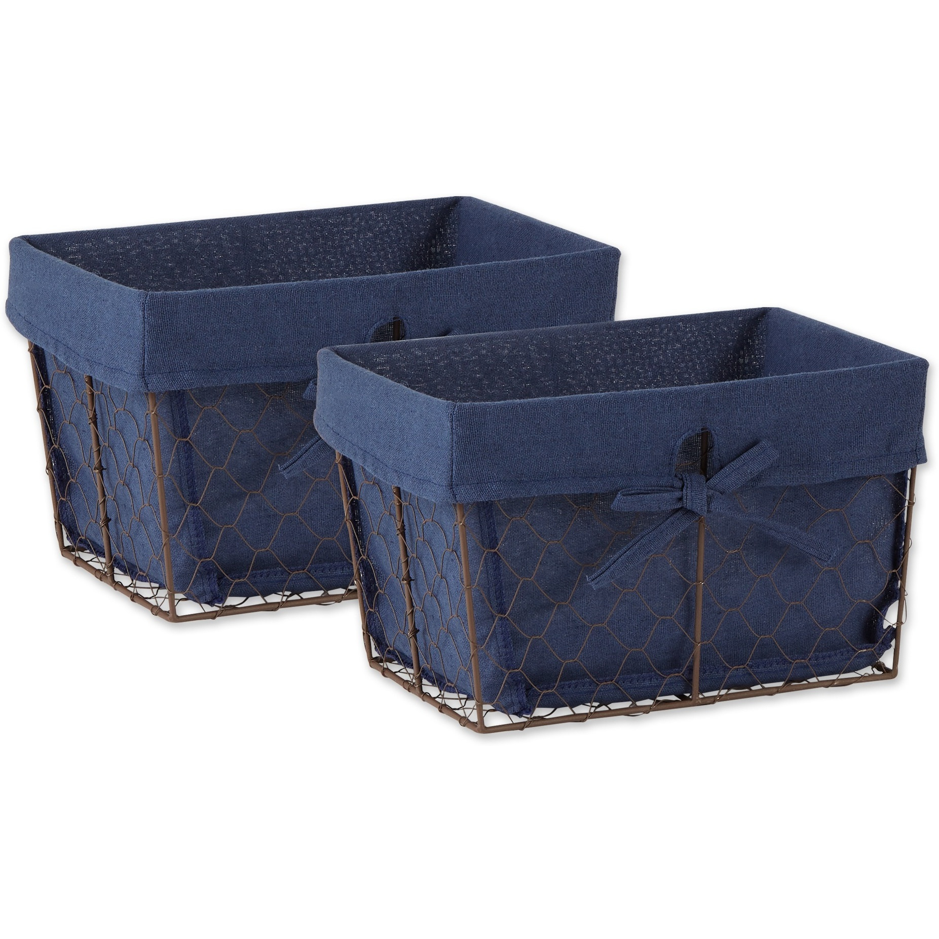 MEDIUM RUSTIC BRONZE CHICKEN WIRE FRENCH BLUE LINER BASKET SET/2