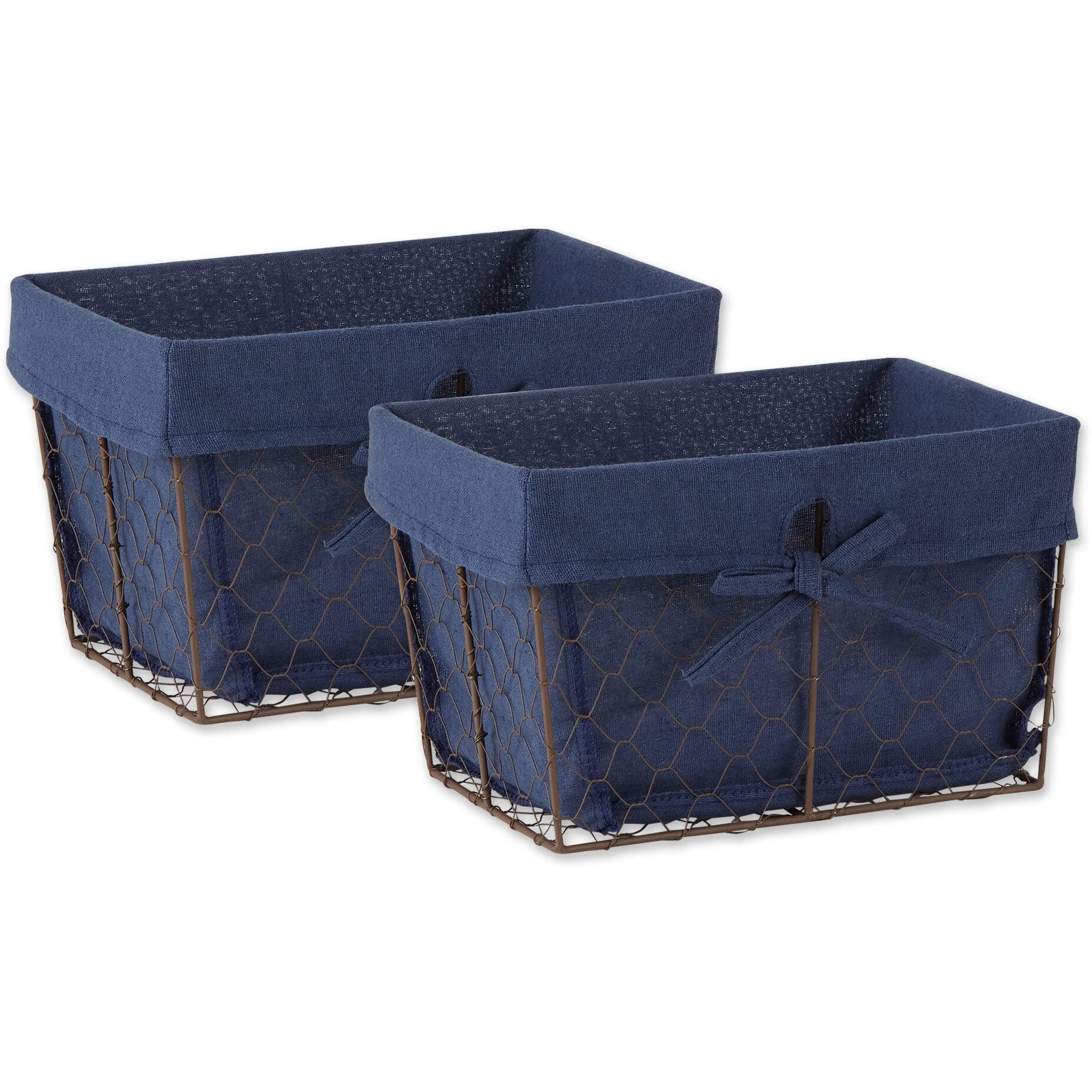 MEDIUM RUSTIC BRONZE CHICKEN WIRE FRENCH BLUE LINER BASKET SET/2