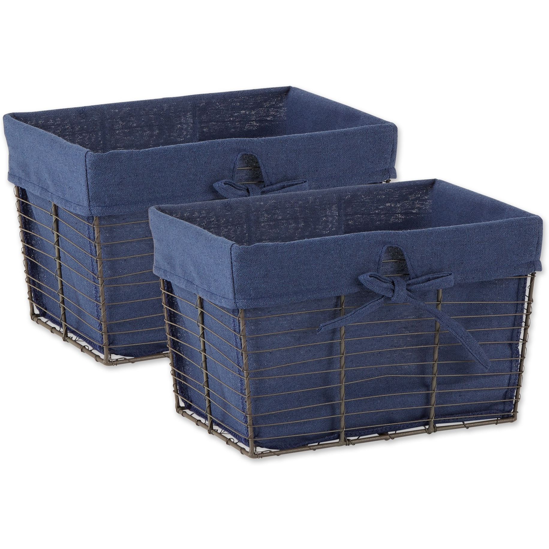 MEDIUM VINTAGE GREY WIRE FRENCH BLUE LINER BASKET SET/2