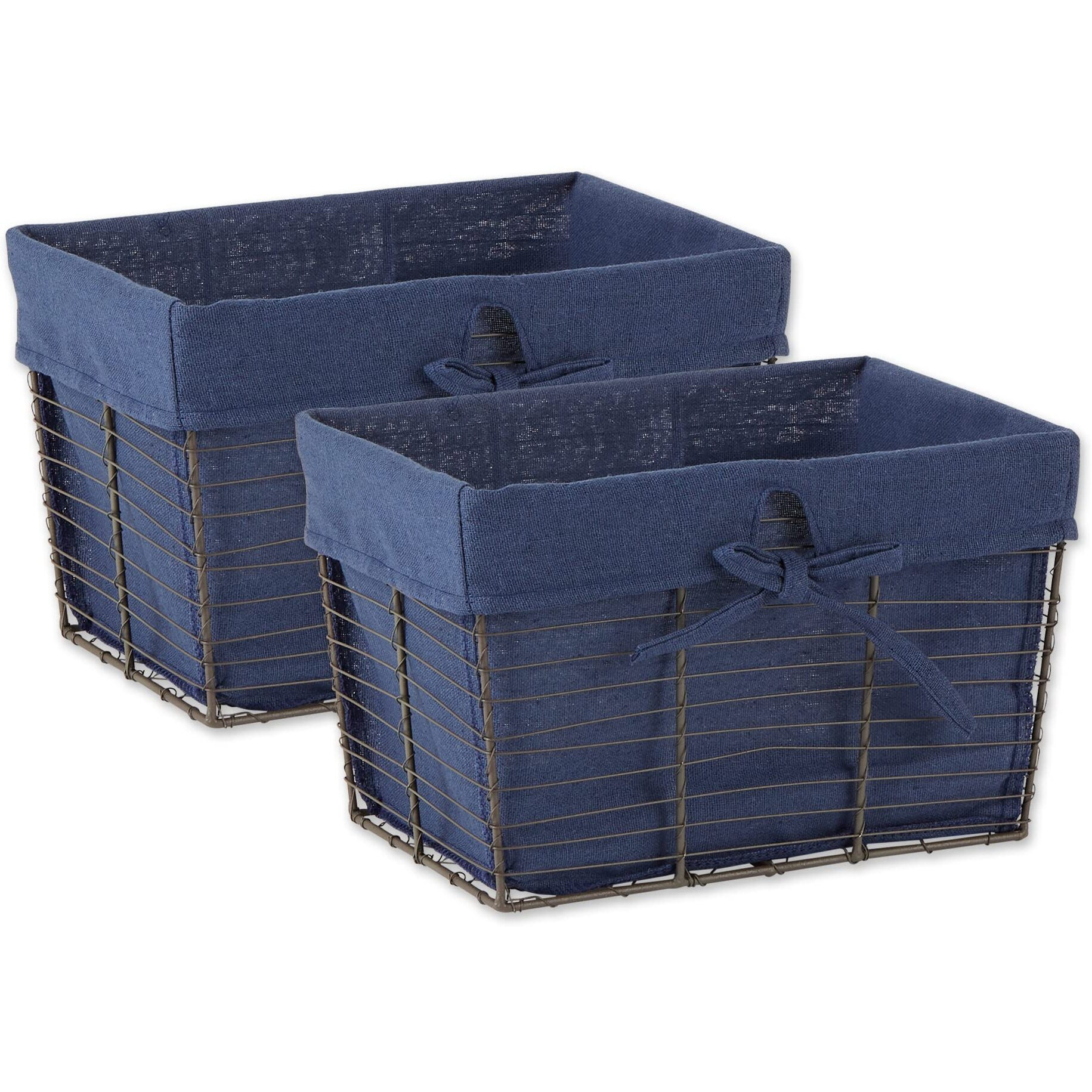 MEDIUM VINTAGE GREY WIRE FRENCH BLUE LINER BASKET SET/2