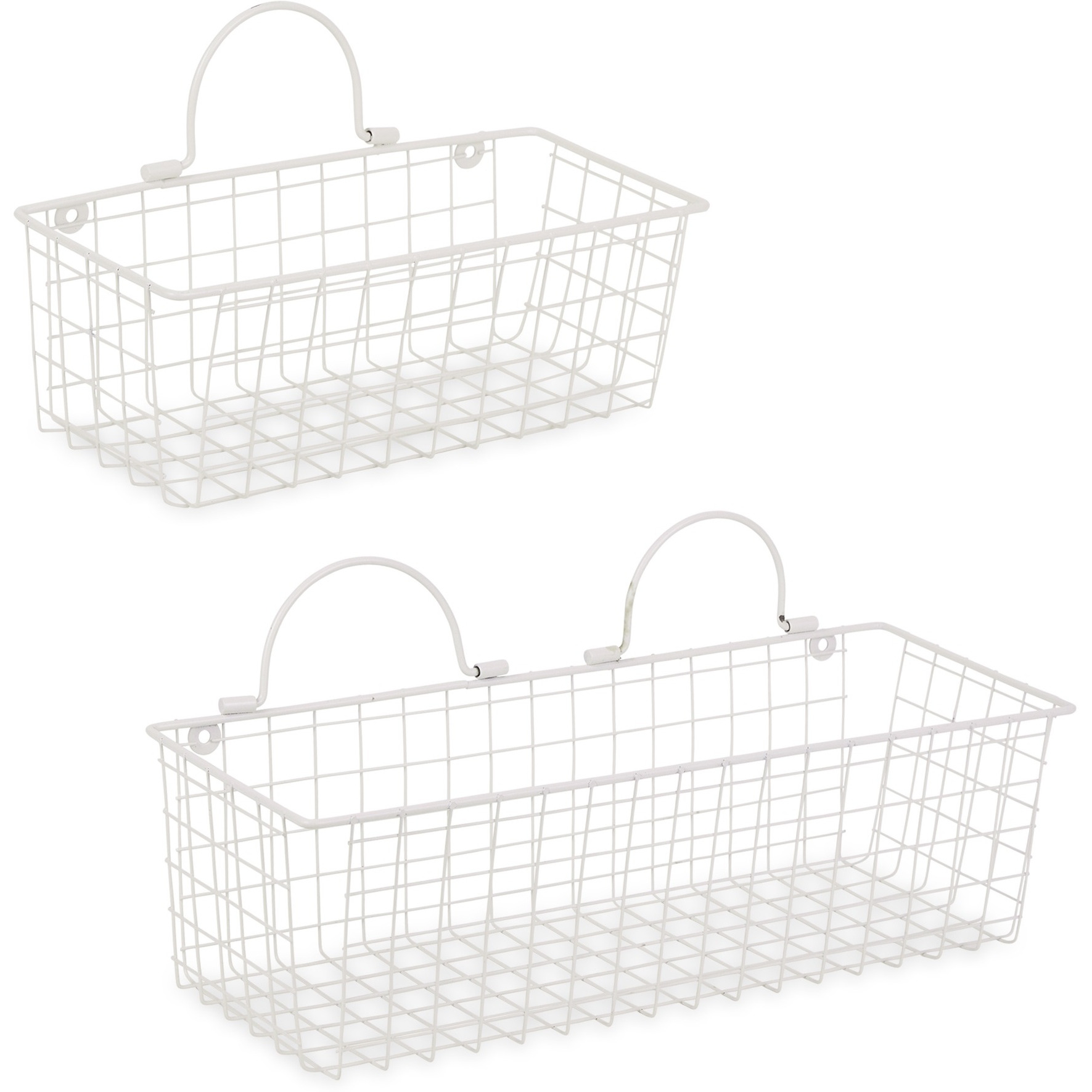 ASST ANTIQUE WHITE WIRE WALL BASKET SET/2