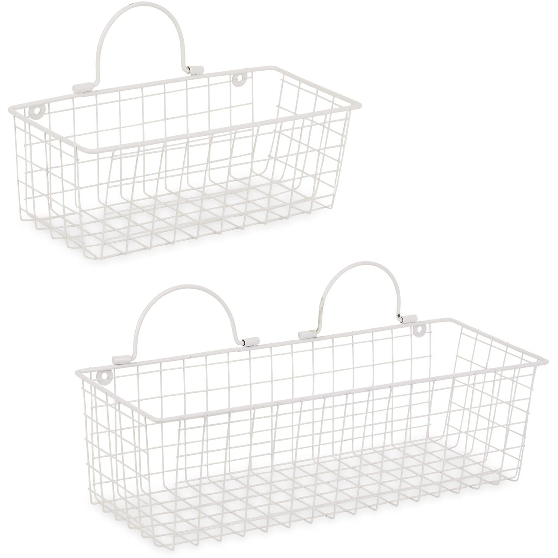 ASST ANTIQUE WHITE WIRE WALL BASKET SET/2