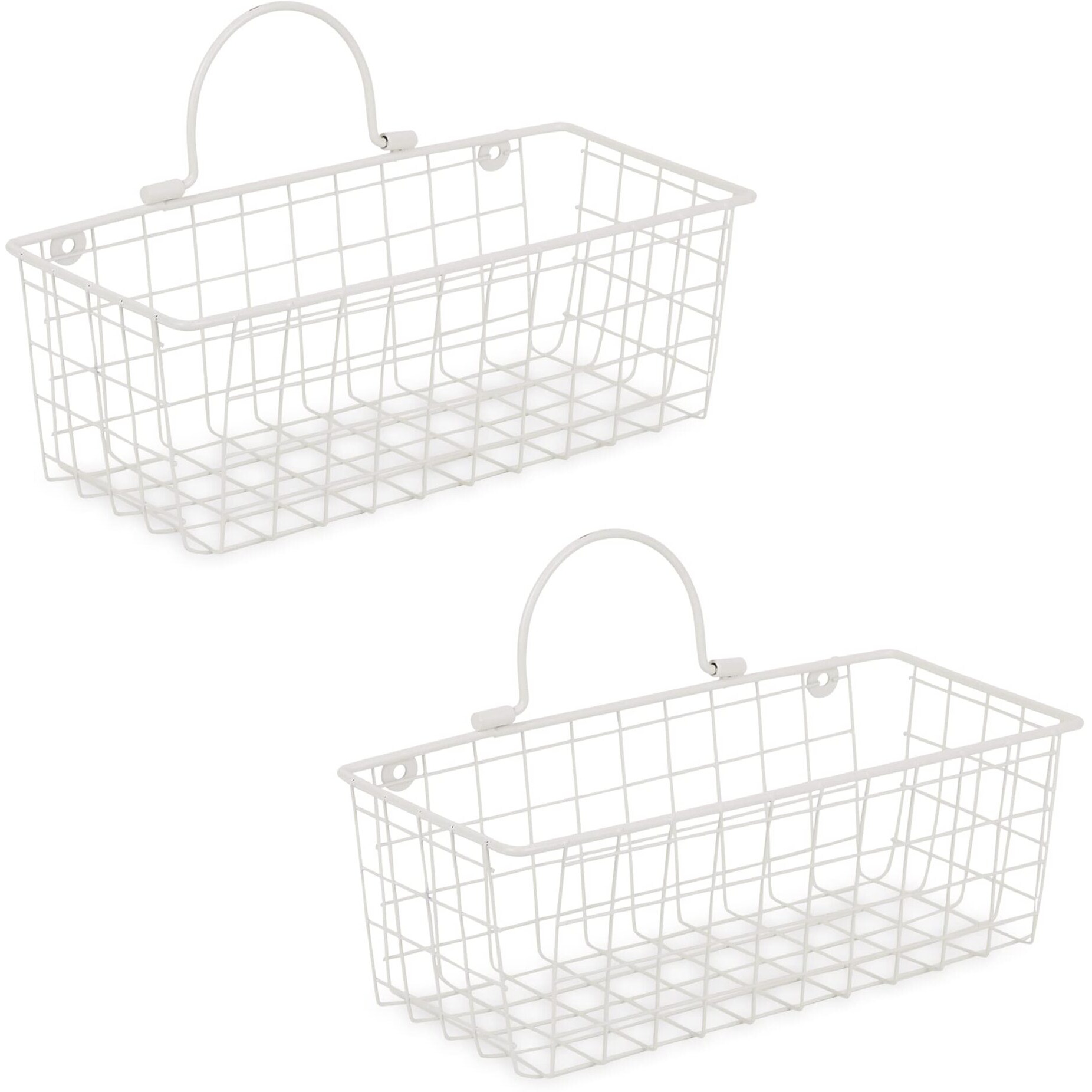 SMALL ANTIQUE WHITE WIRE WALL BASKET SET/2