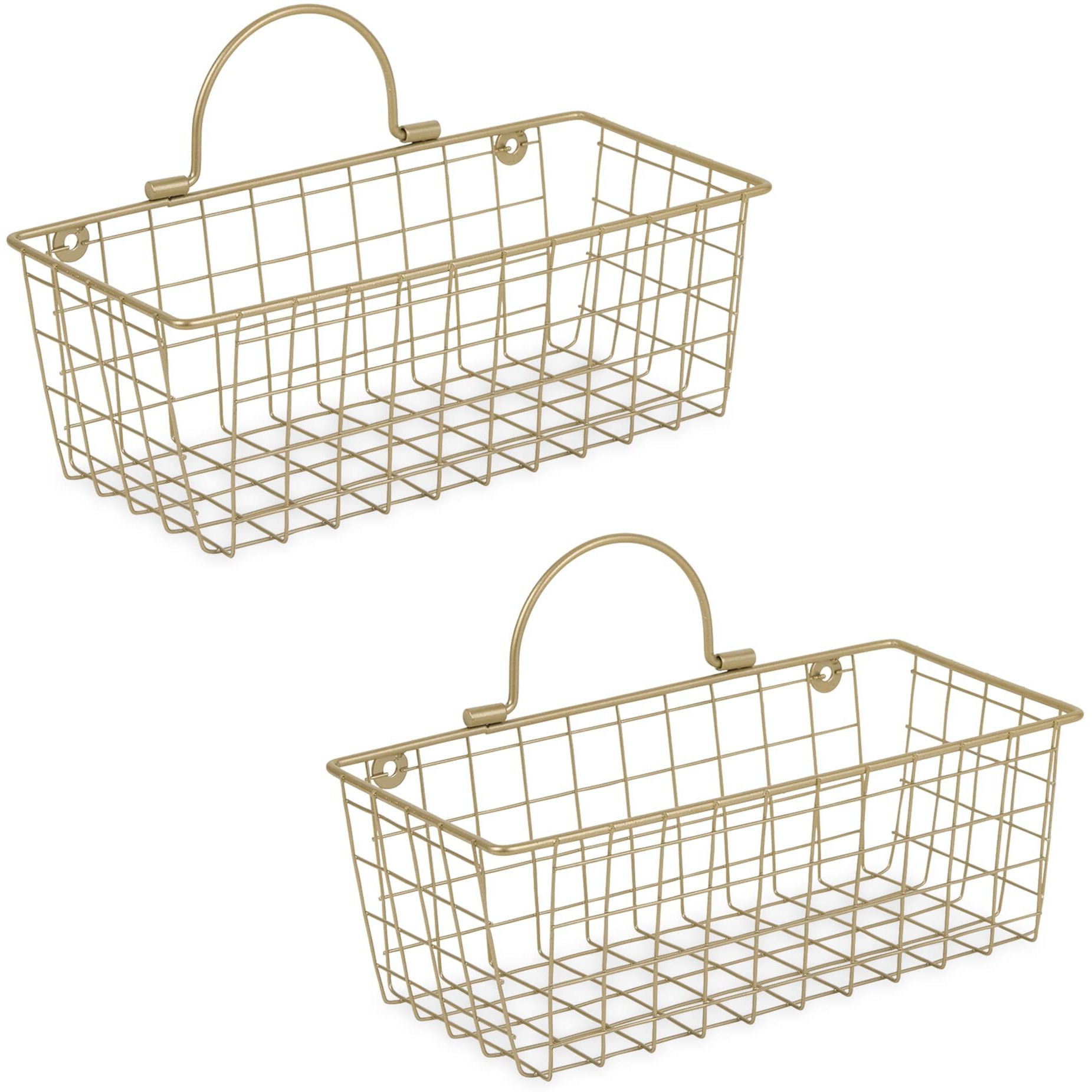 SMALL GOLD WIRE WALL BASKET SET/2