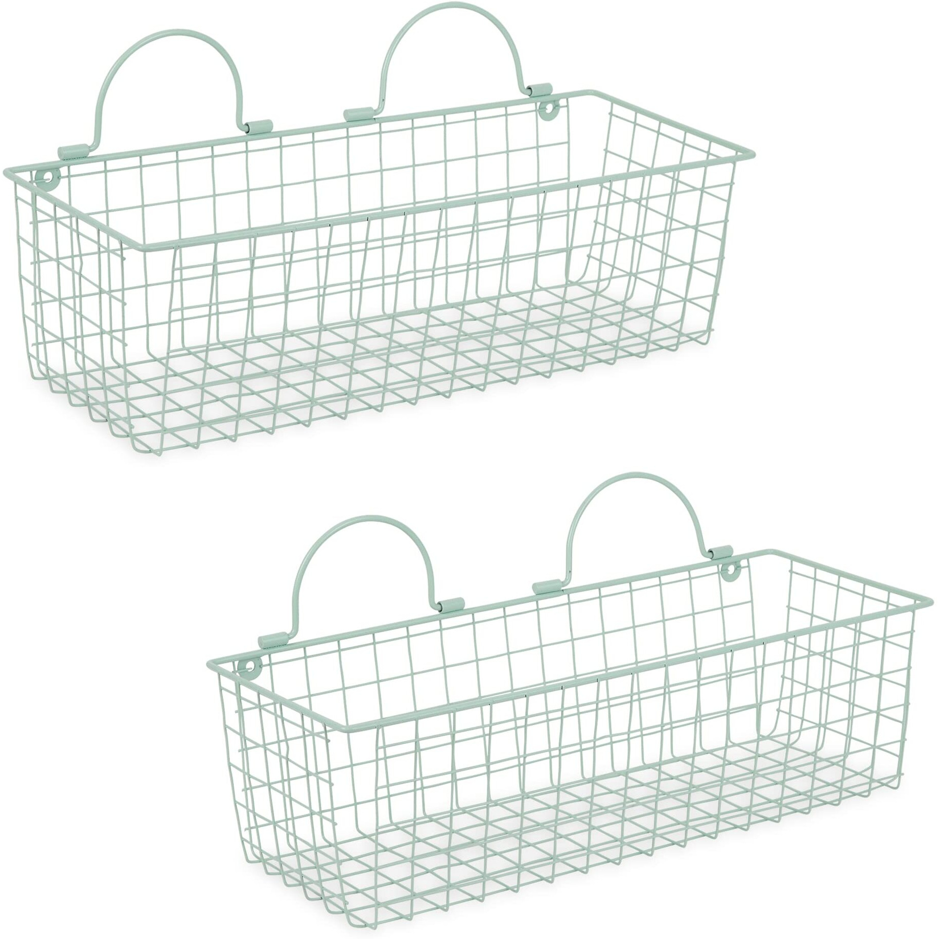 MEDIUM AQUA WIRE WALL BASKET SET/2