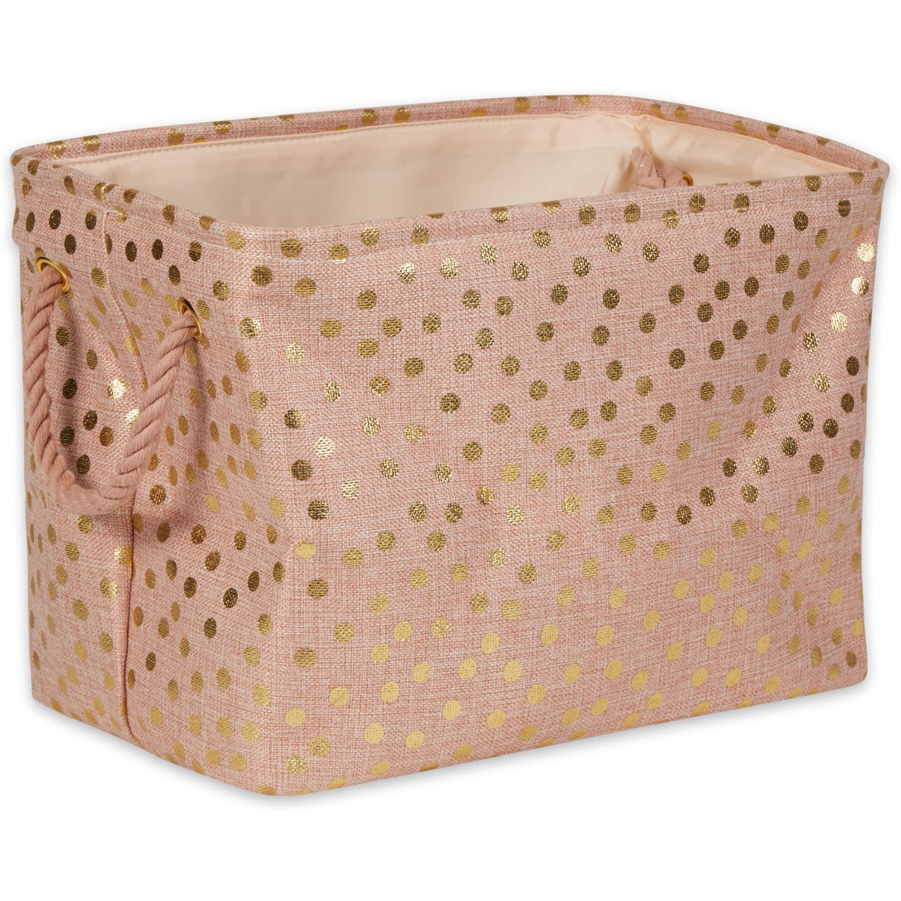 POLYESTER BIN  DOTS GOLD / MILLENNIAL PINK RECTANGLE MEDIUM 16x10x12