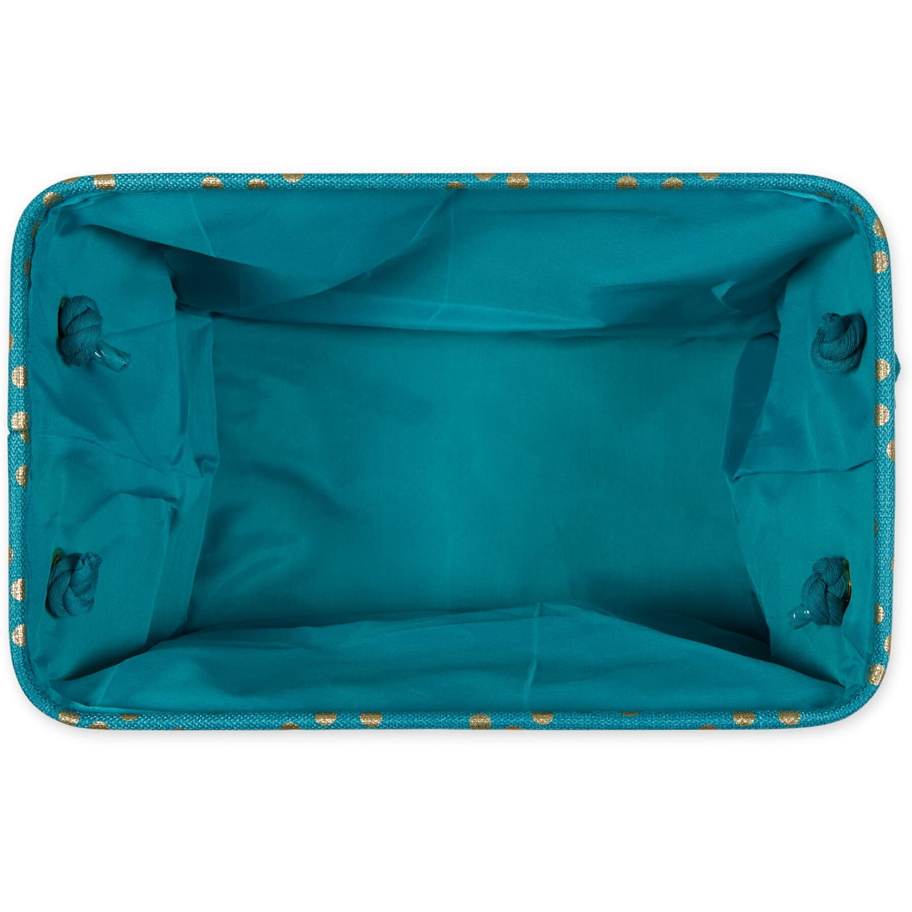 POLYESTER BIN  DOTS GOLD / TEAL RECTANGLE MEDIUM 16x10x12