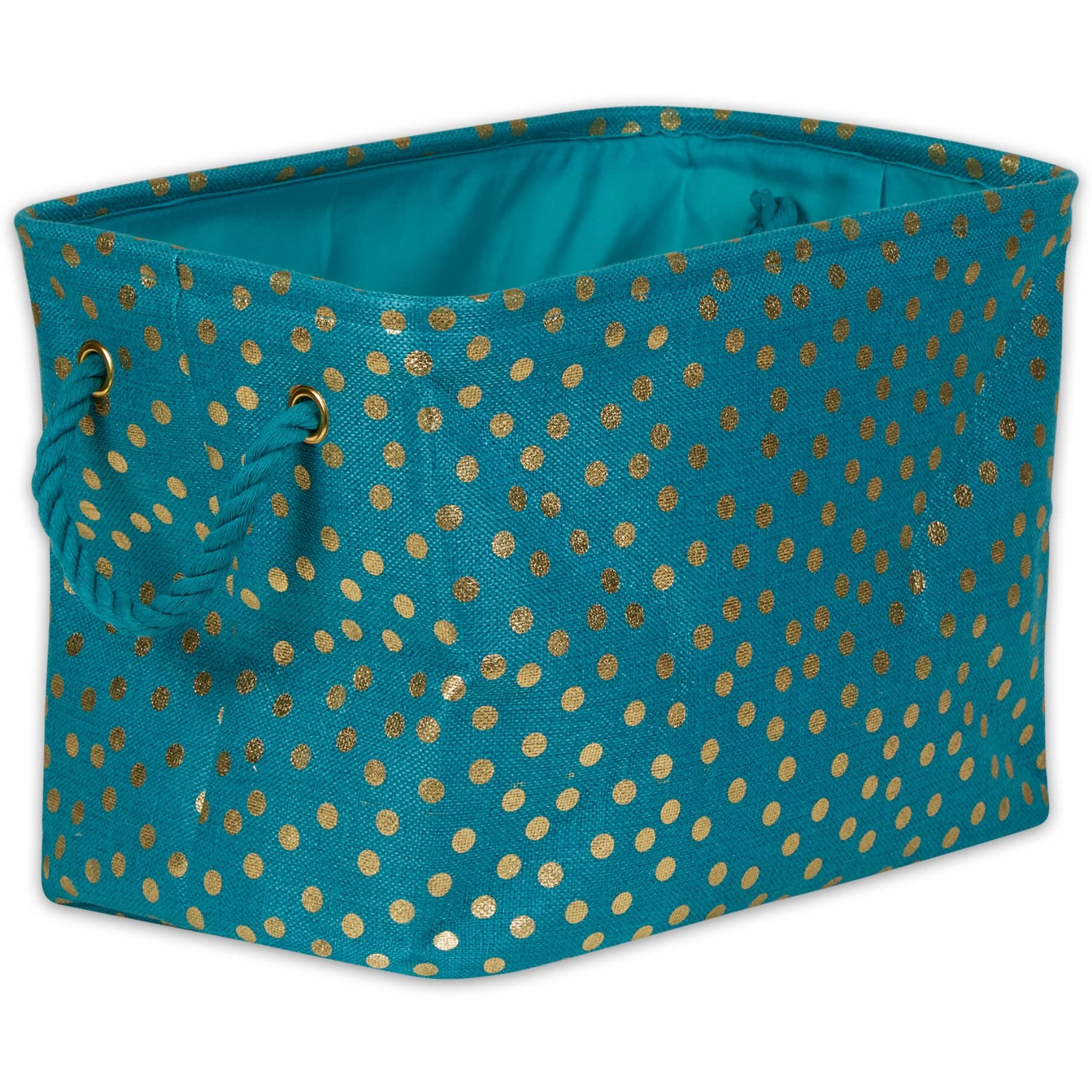 POLYESTER BIN  DOTS GOLD / TEAL RECTANGLE MEDIUM 16x10x12