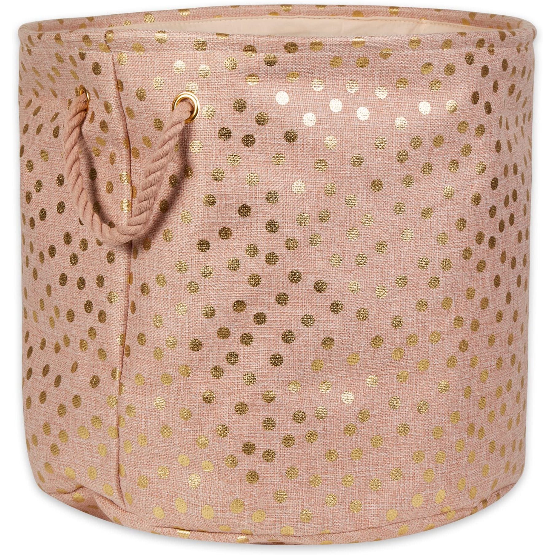 POLYESTER BIN DOTS GOLD / MILLENNIAL PINK ROUND LARGE 15x16x16