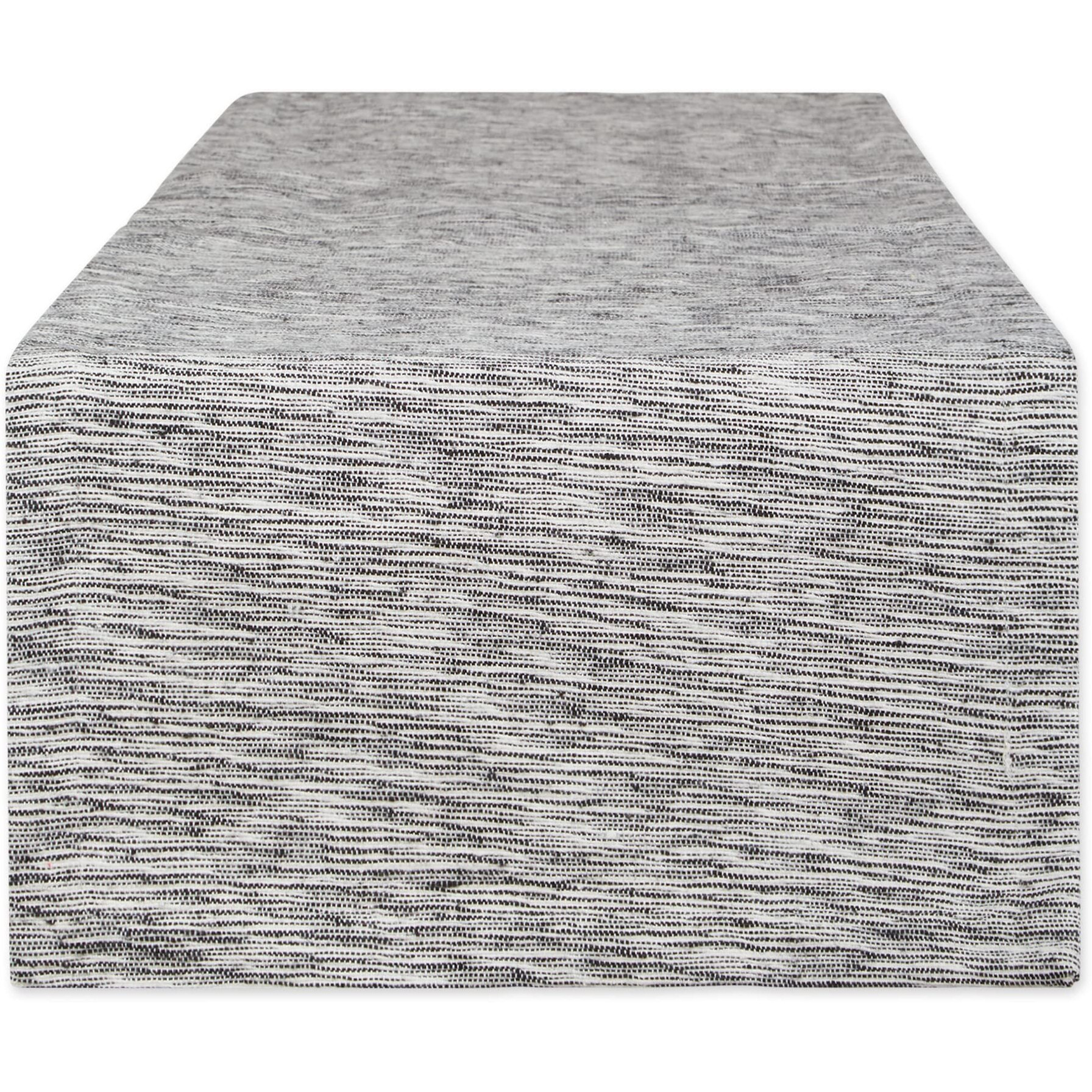 BLACK/OFF-WHITE TONAL RECYCLED COTTON SLUBBY RIB TABLE RUNNER 14x72