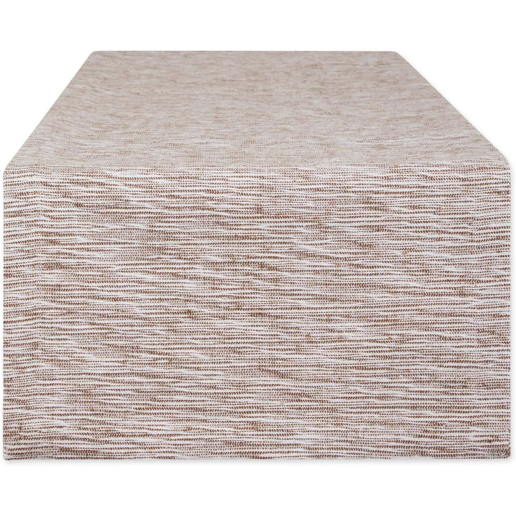 LEATHER BROWN AND OFF-WHITE TONAL RECYCLED COTTON SLUBBY RIB TABLE RUNNER 14x72