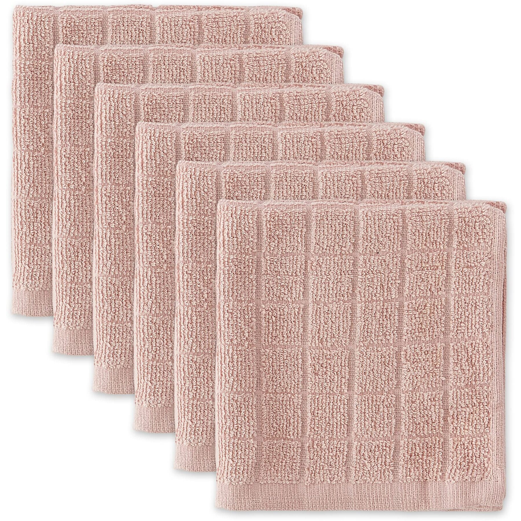 PALE MAUVE SOLID WINDOWPANE TERRY DISHCLOTH SET/6