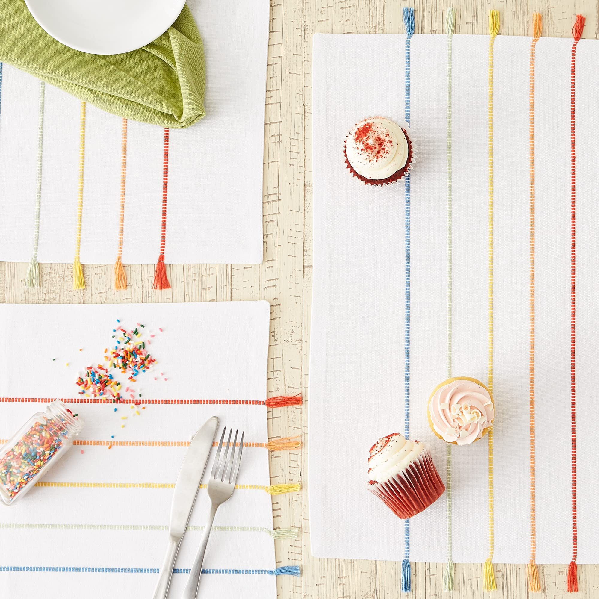 RAINBOW STRIPE TASSEL PLACEMAT SET/4