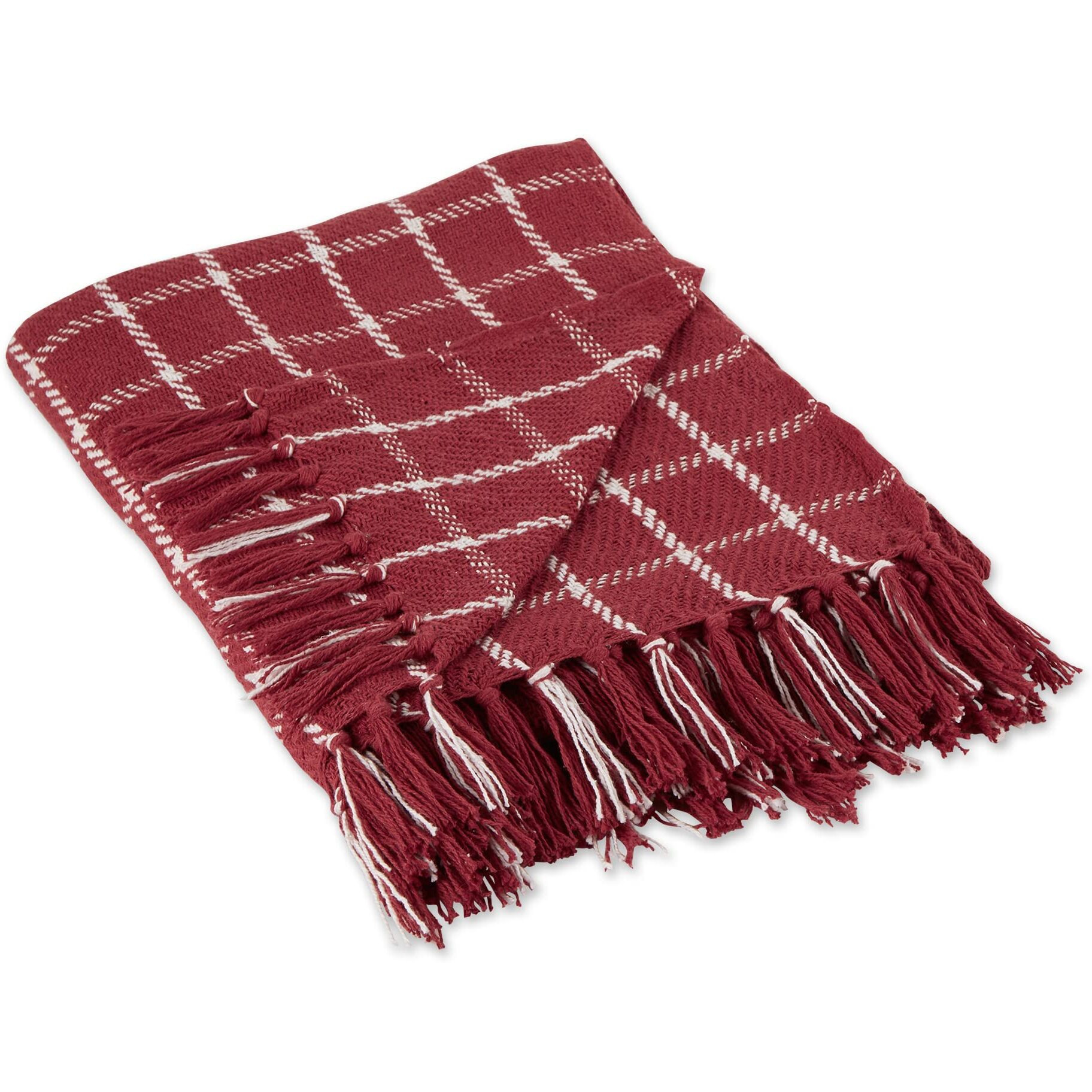 BARN RED CHECKED PLAID THROW