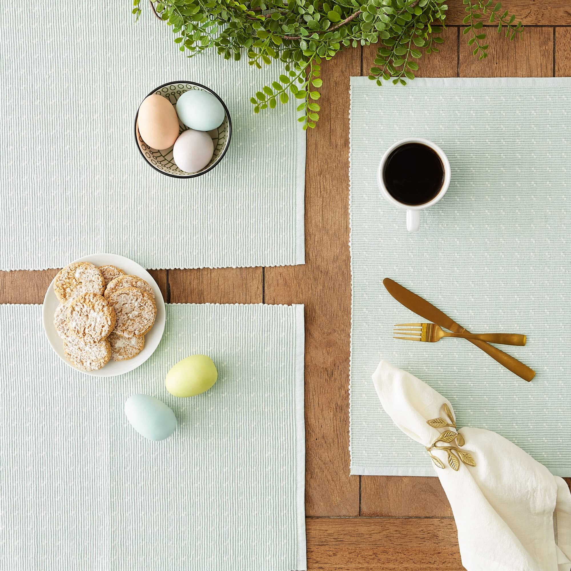 MISTY BLUE DOBBY DOTS RIB PLACEMAT SET/6