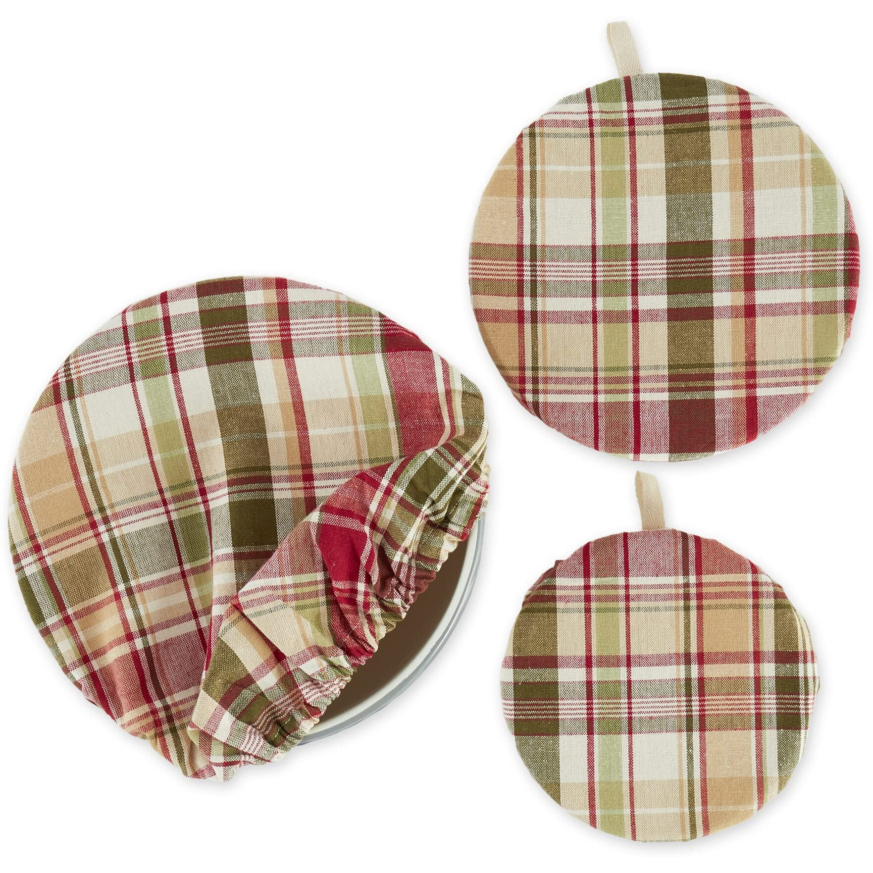 GIVE THANKS PLAID WOVEN DISH COVER SET/3