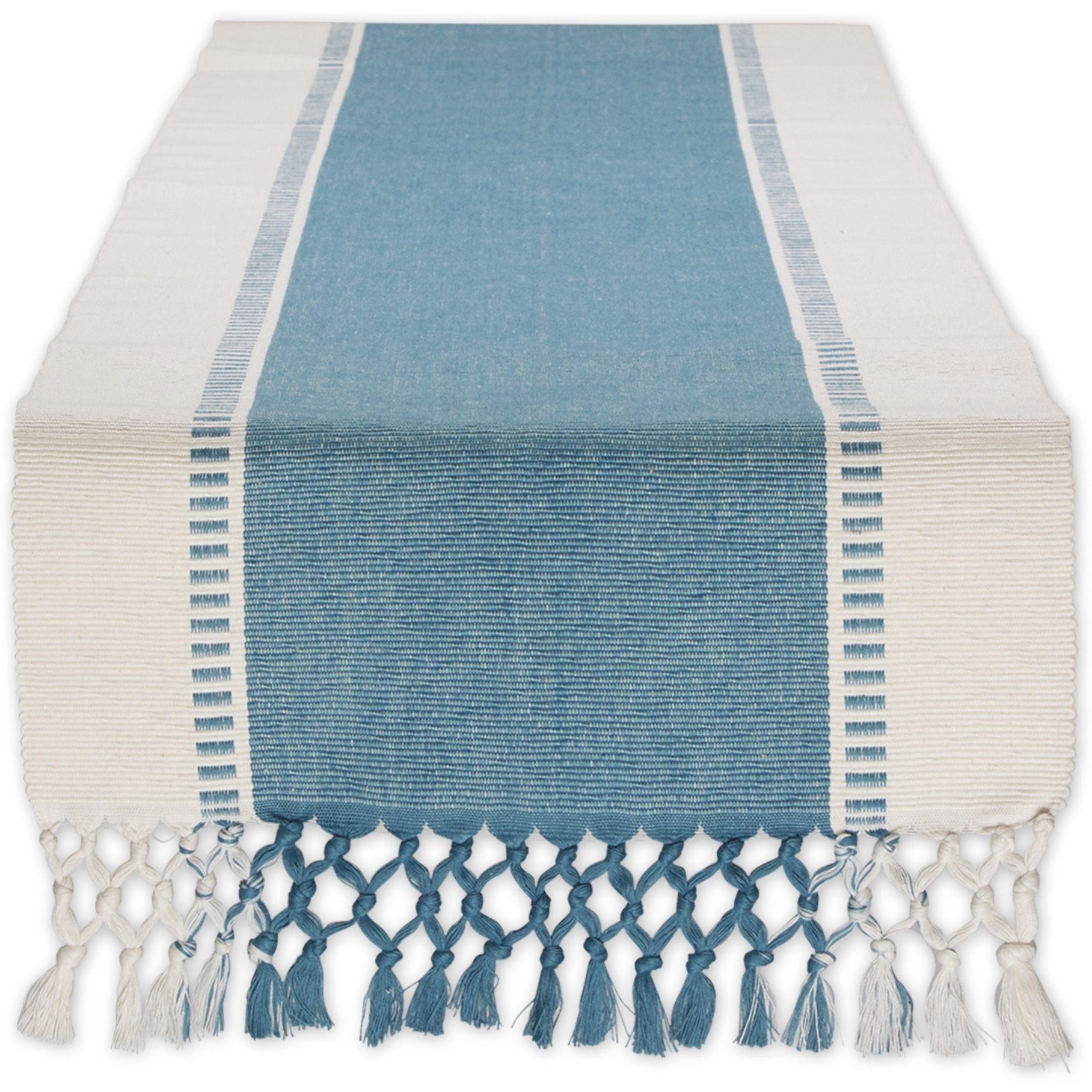 STORM BLUE DOBBY STRIPE RIBBED TABLE RUNNER 13x72